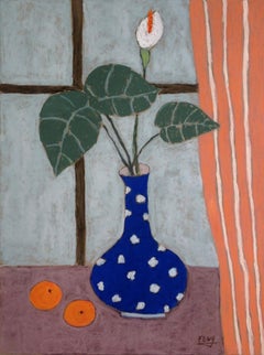 Two Oranges and Blue Vase, Original Painting