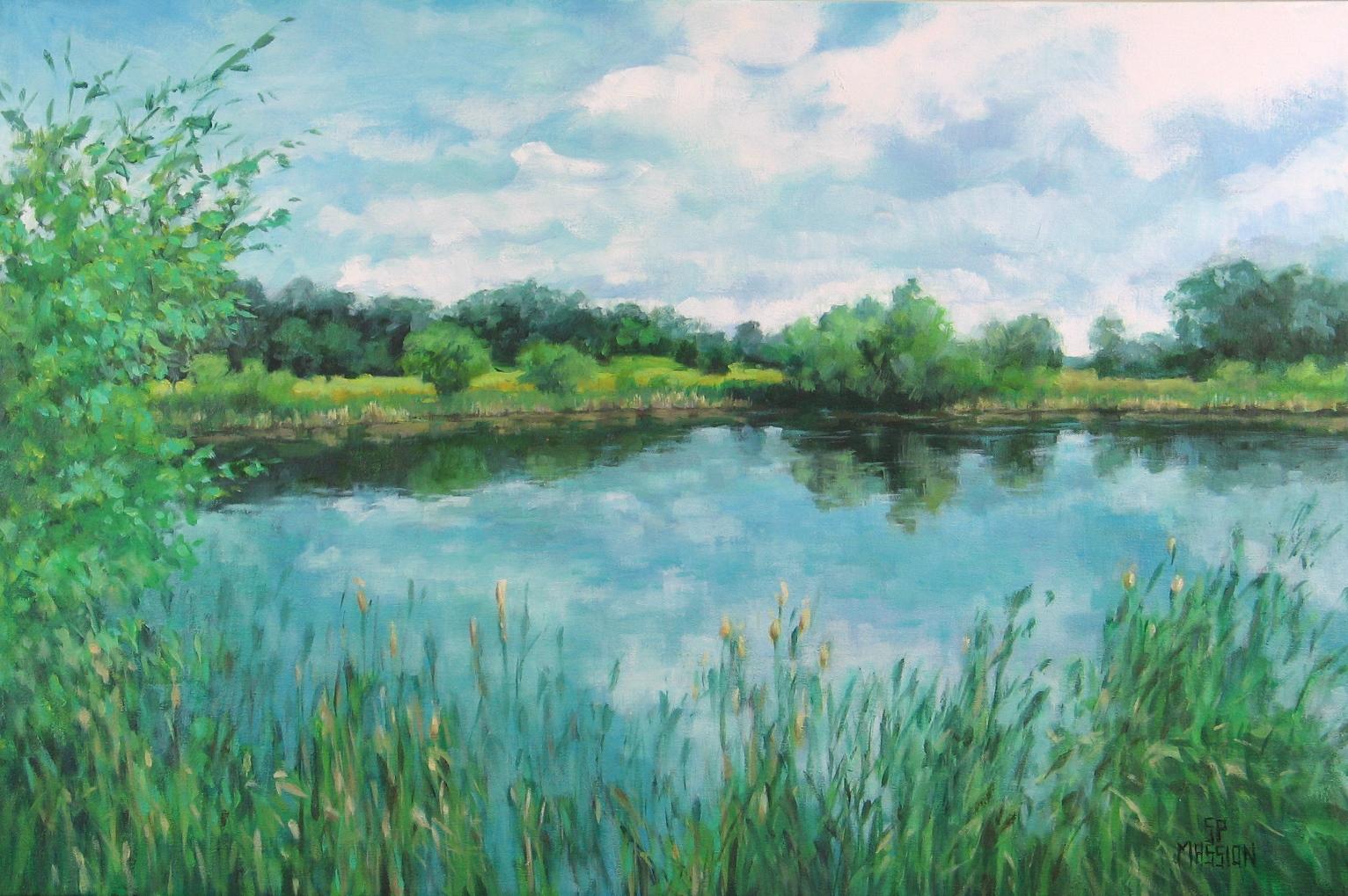 Suzanne Massion Landscape Painting - Lake In The Reeds