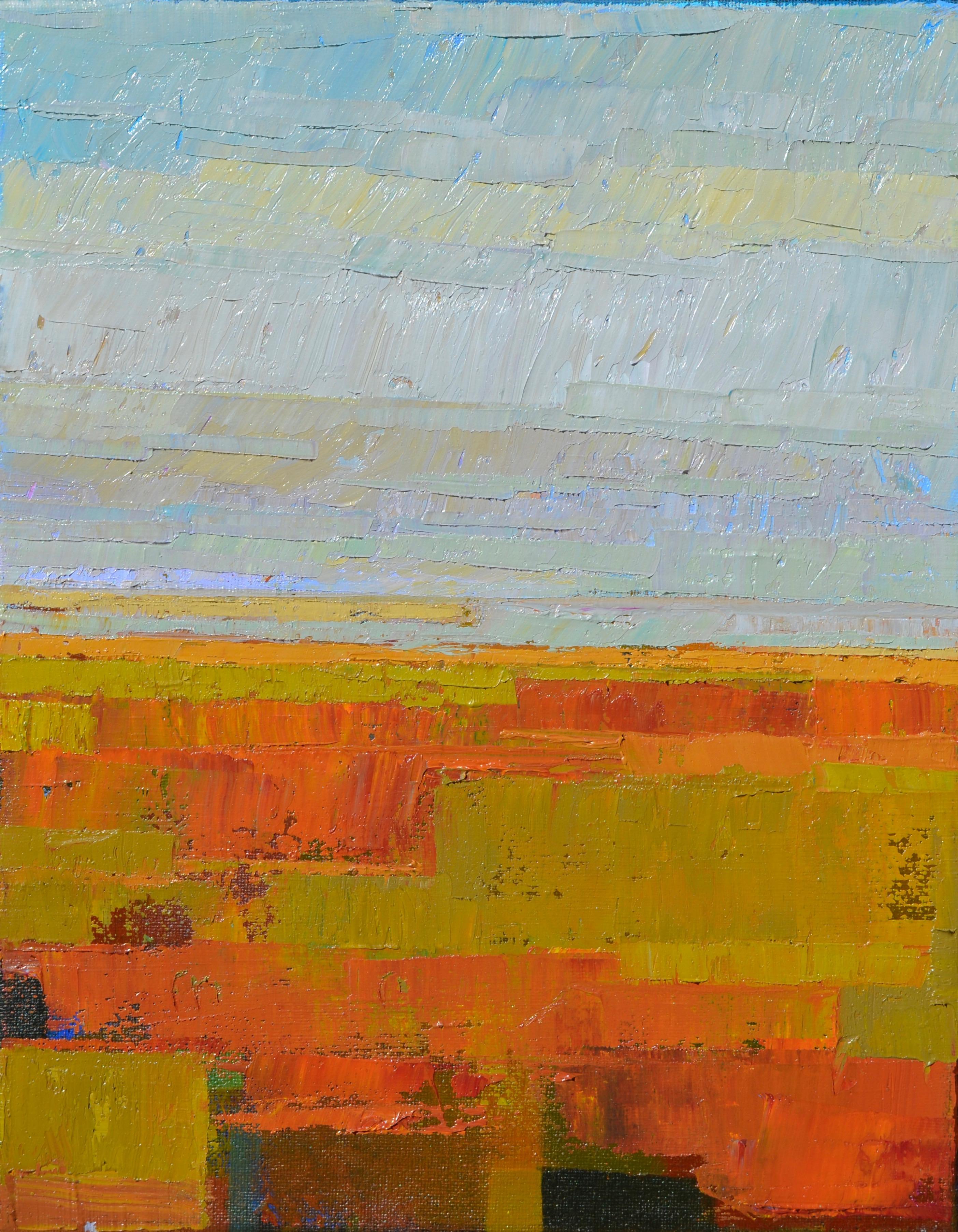 Srinivas Kathoju Landscape Painting - Summer Fields, Abstract Oil Painting