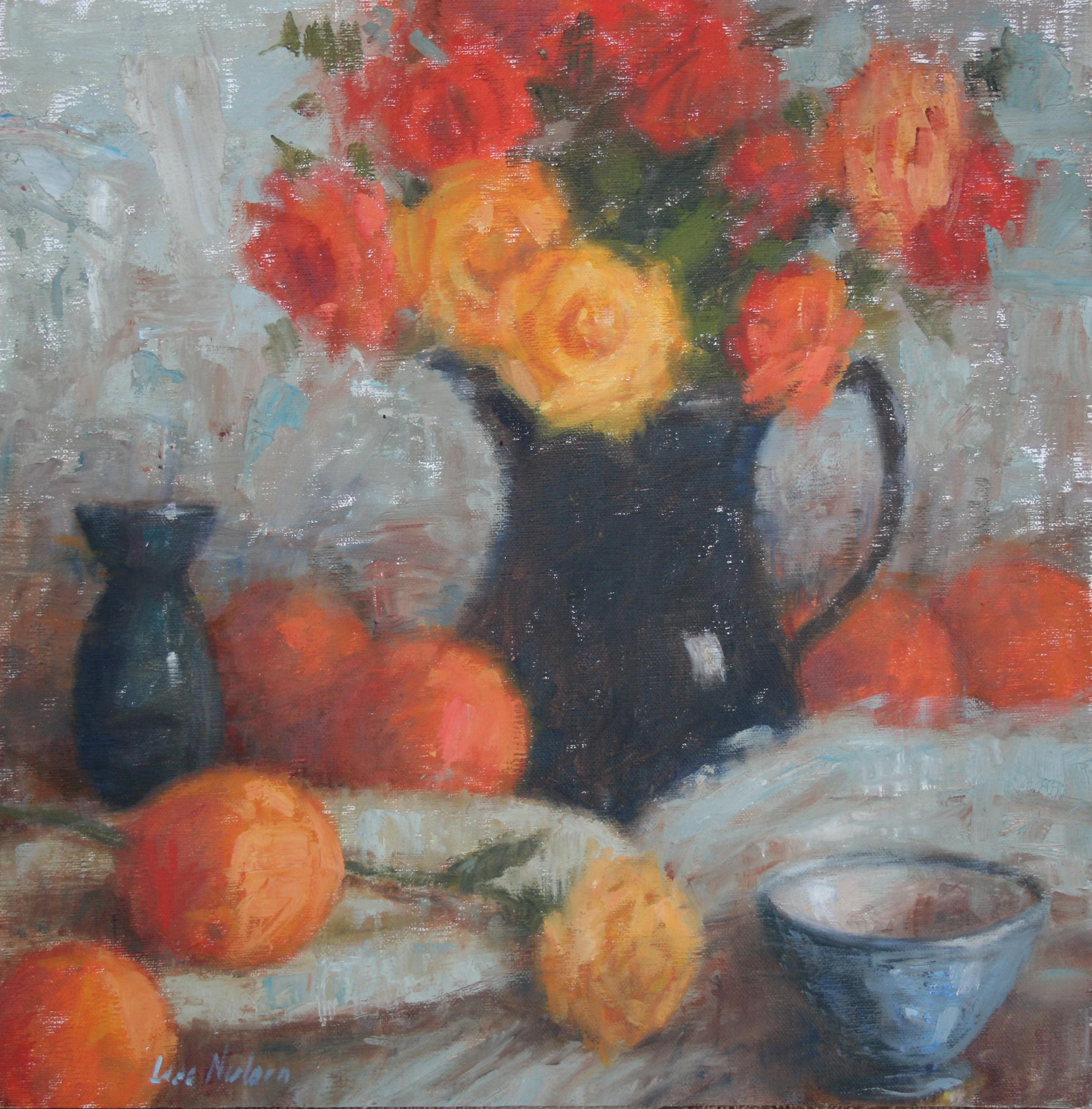 Citrus And Tea Roses, Oil Painting - Art by Lisa Nielsen