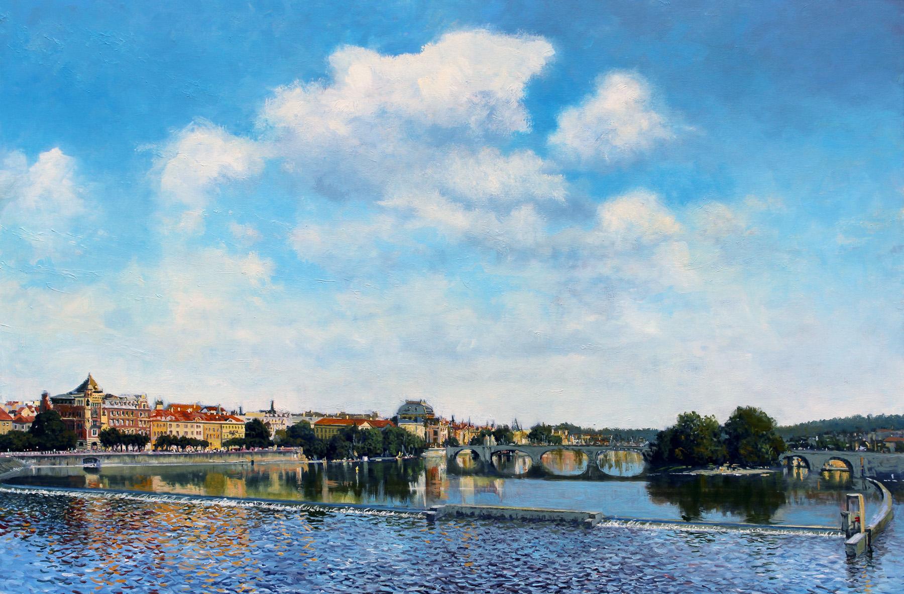 Kent Sullivan Landscape Painting - Legion Bridge, Prague, Oil Painting