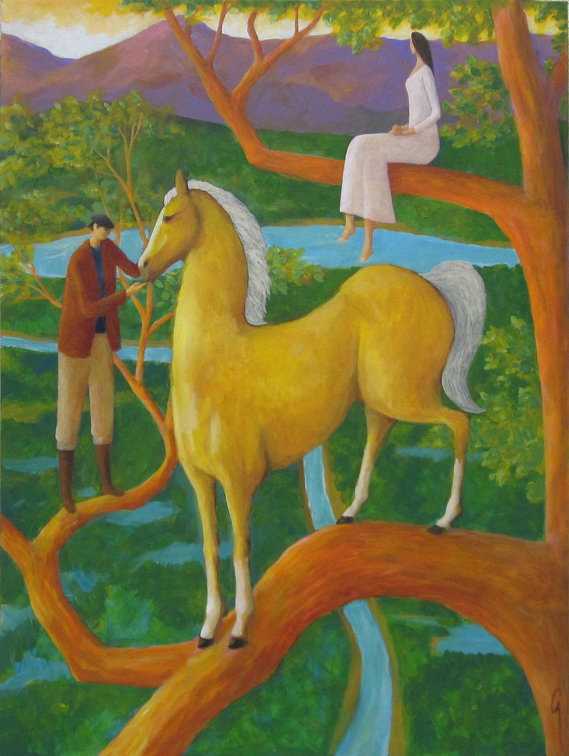 Surreal Horse Painting, Palomino Tree