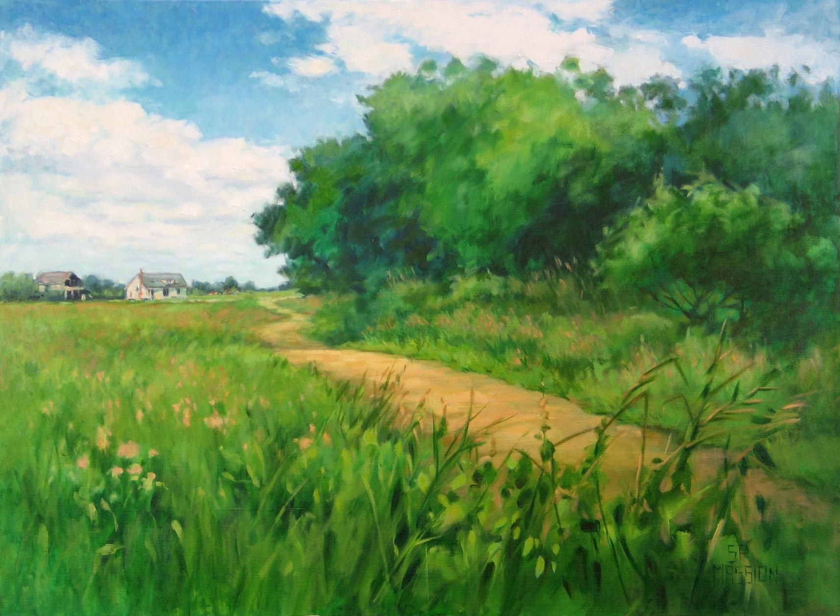 Suzanne Massion Landscape Painting - Walking the Hedgerow