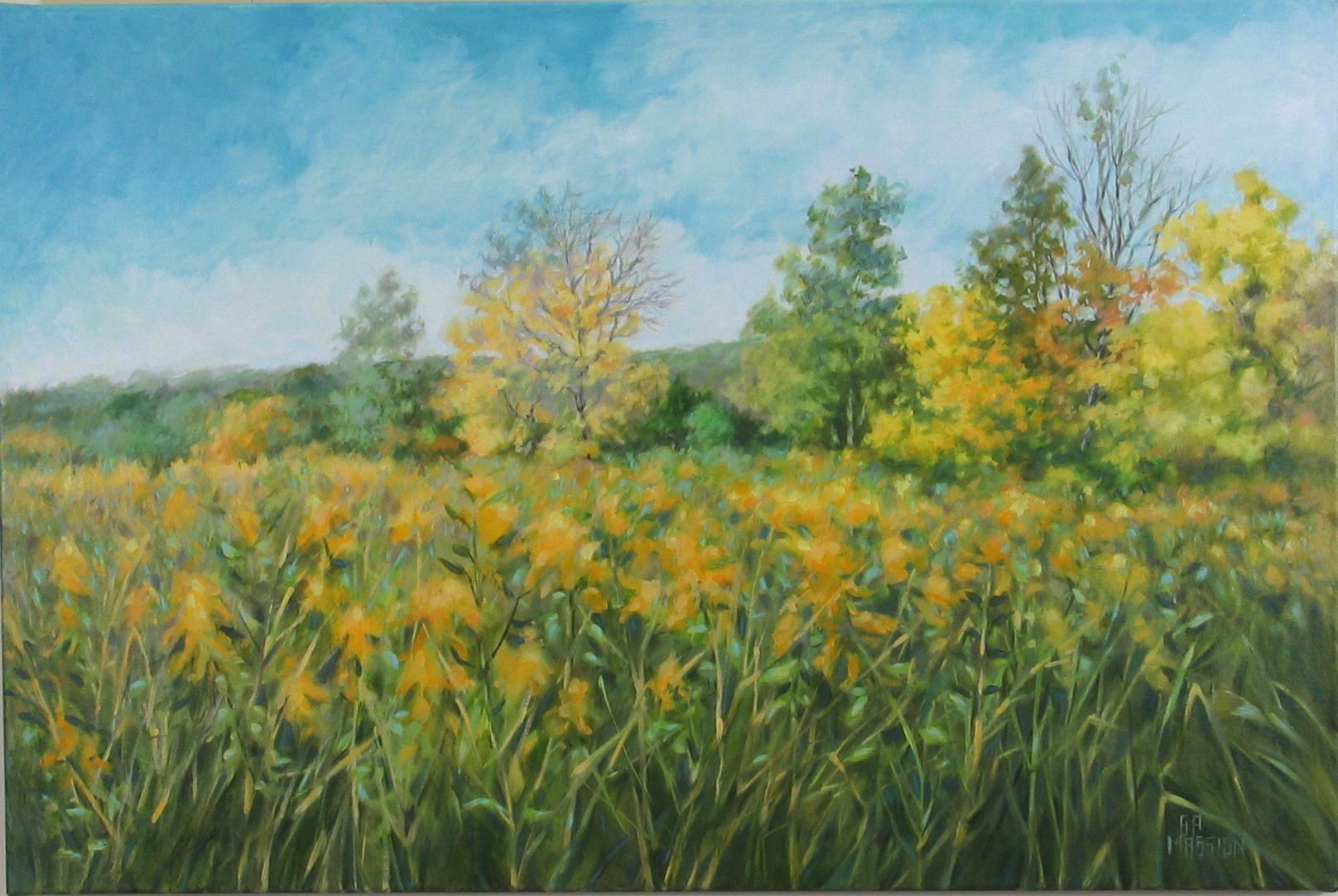 Suzanne Massion Landscape Painting – Goldrute Morgen