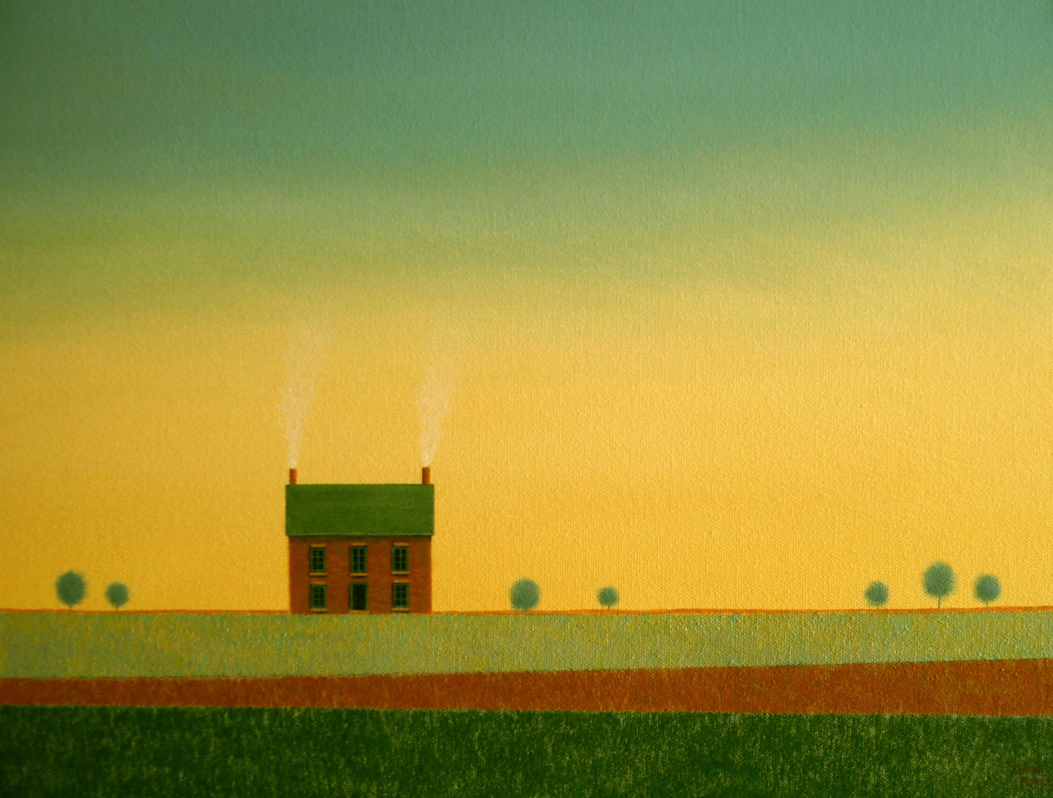 Sharon  France Landscape Painting – Old Farmhouse and Abstracted Fields