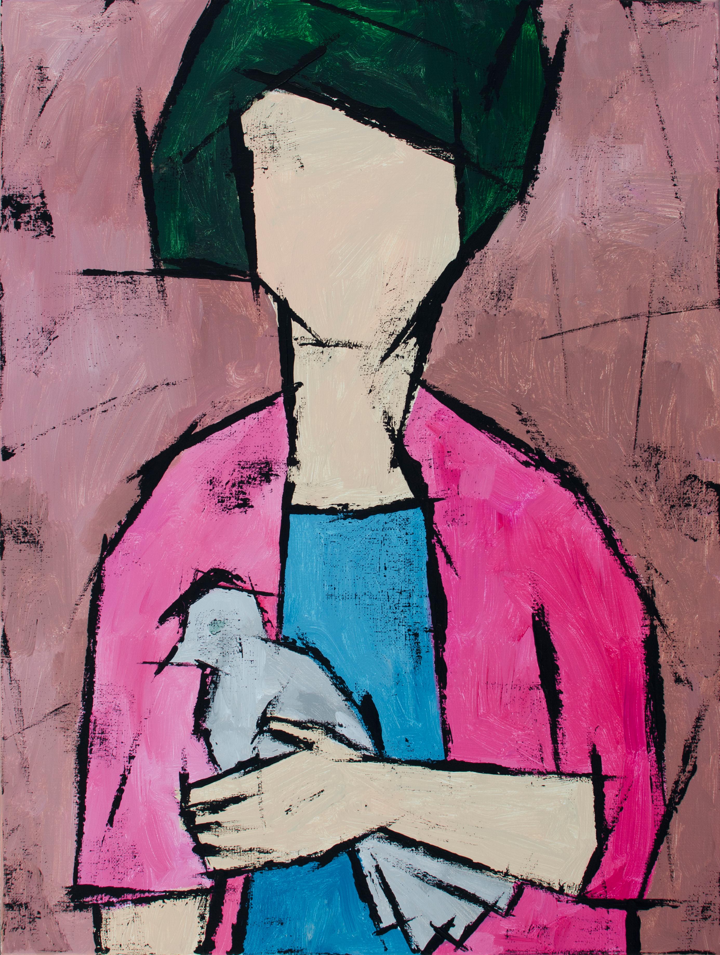 Tanya Grabkova Figurative Painting - Girl with Pigeon