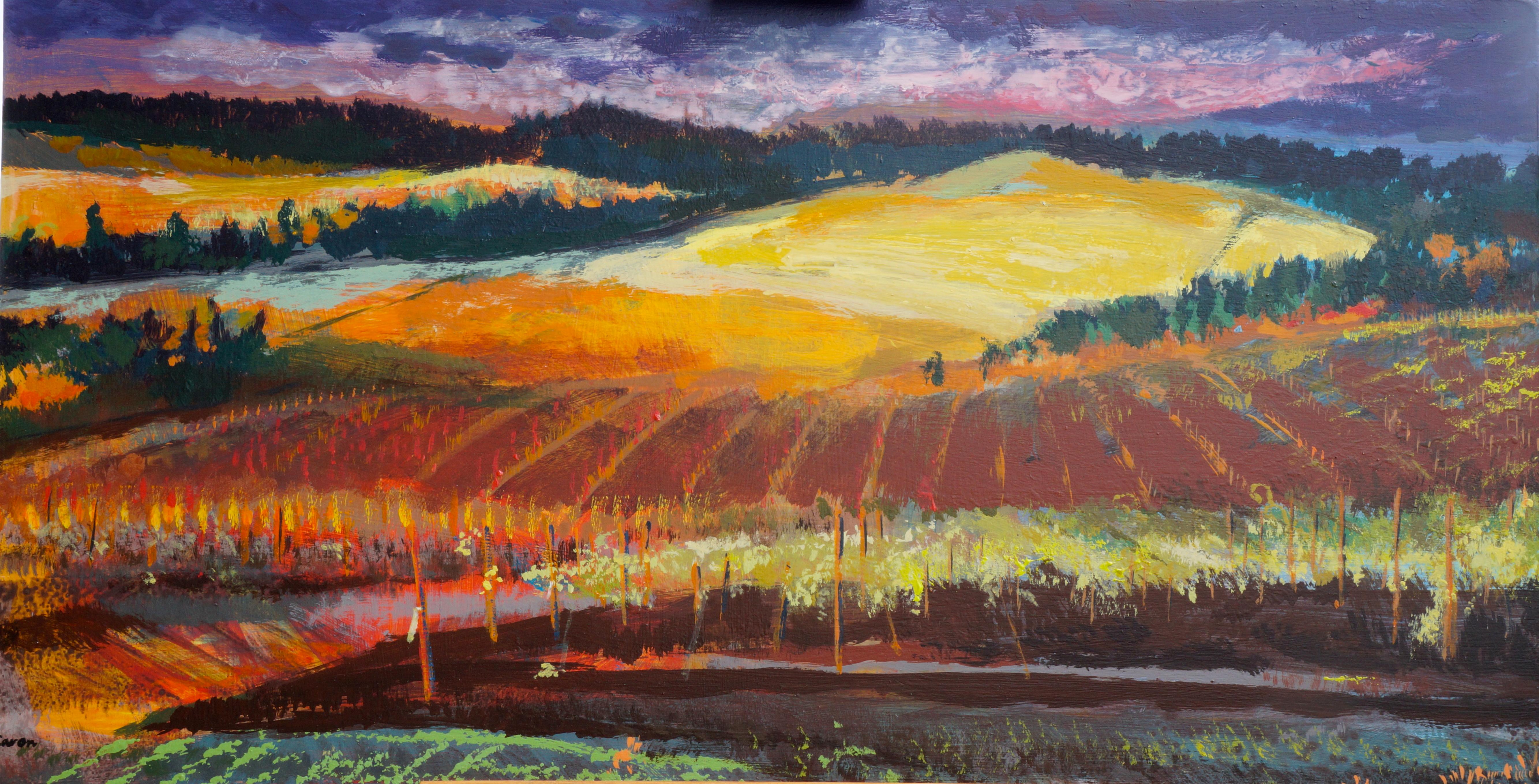 Sunset at the Vineyard - Art by Sidonie Caron