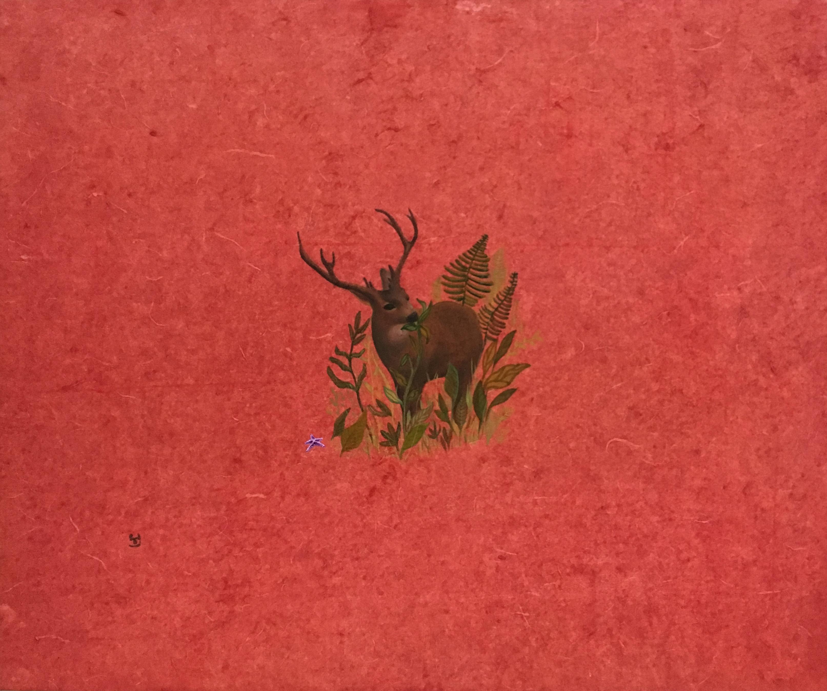 Deer & Starfish, Original Painting - Mixed Media Art by Heejin Sutton