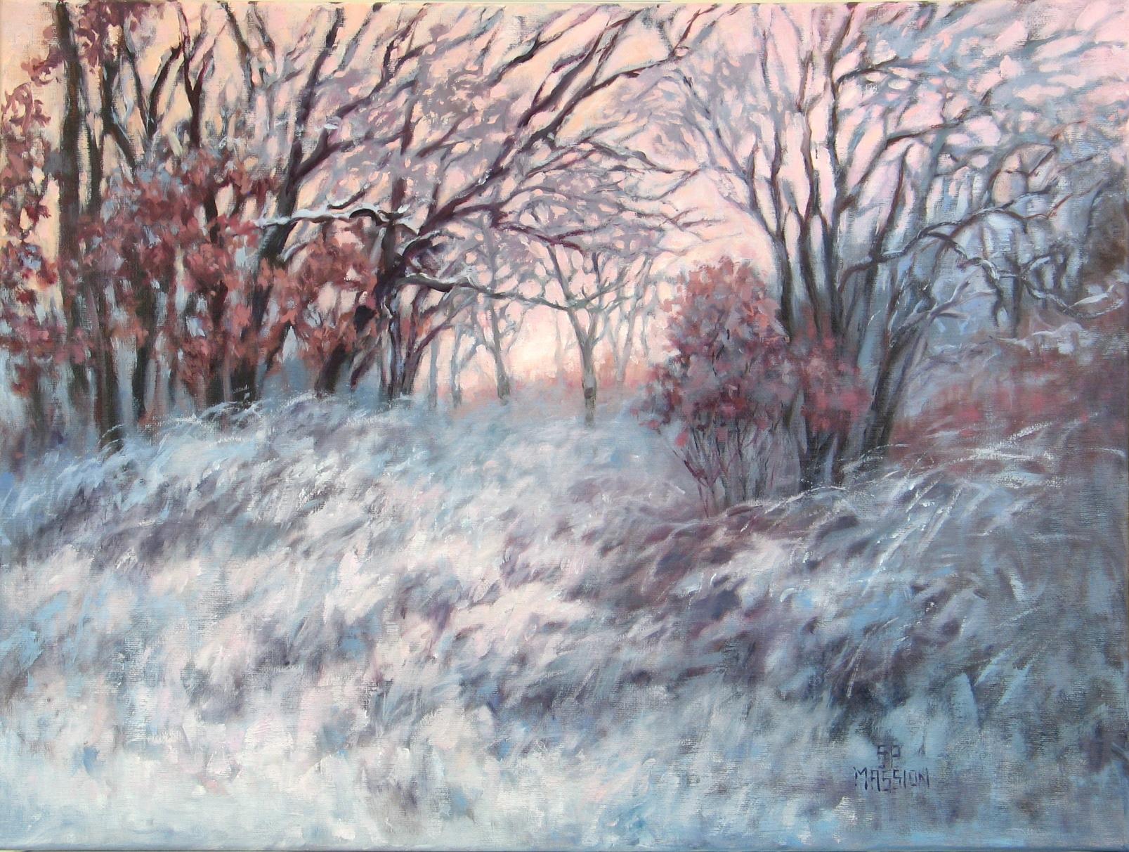 Suzanne Massion Landscape Painting - First Light in the Wolf Moon