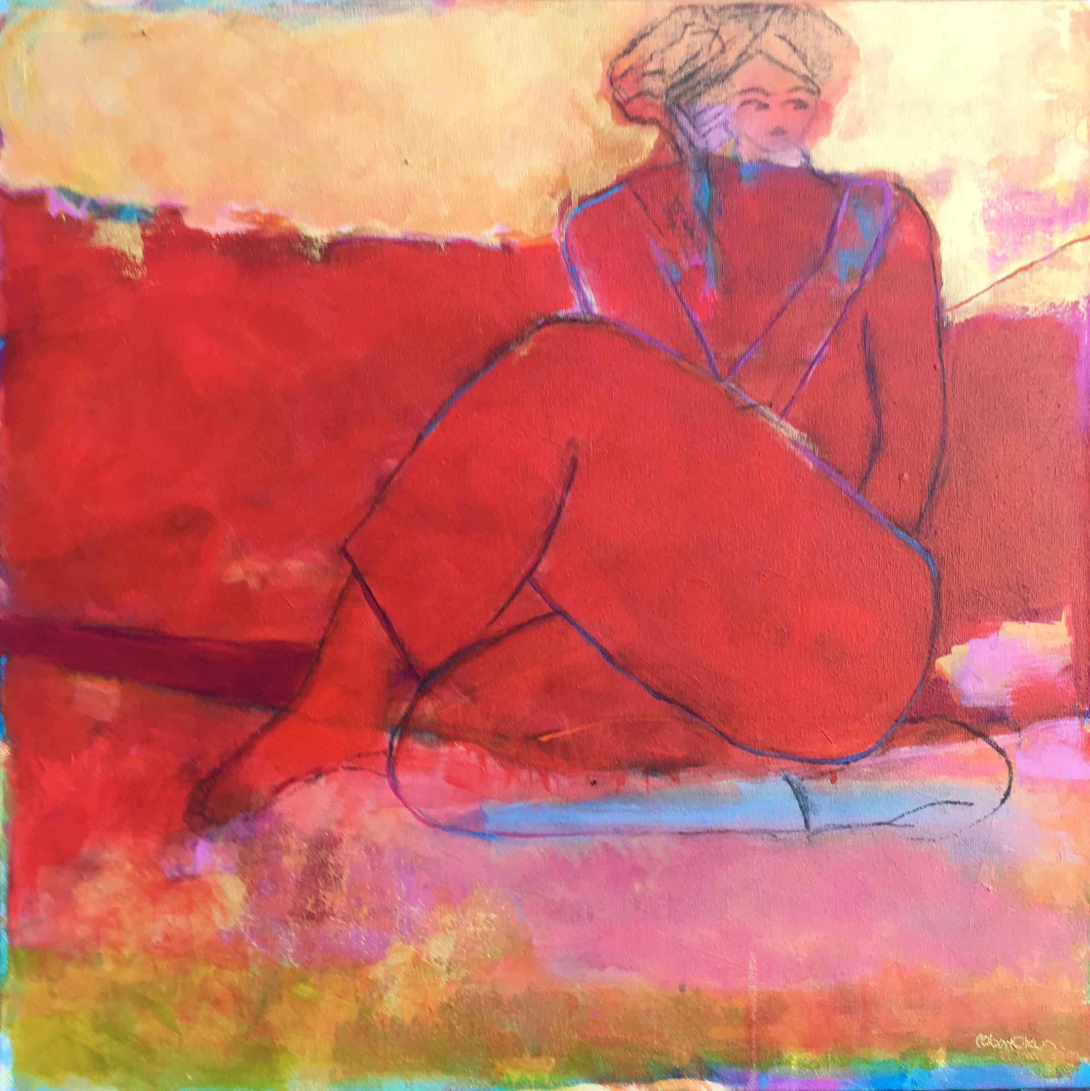 Pensive in Red - Art by Robin Okun