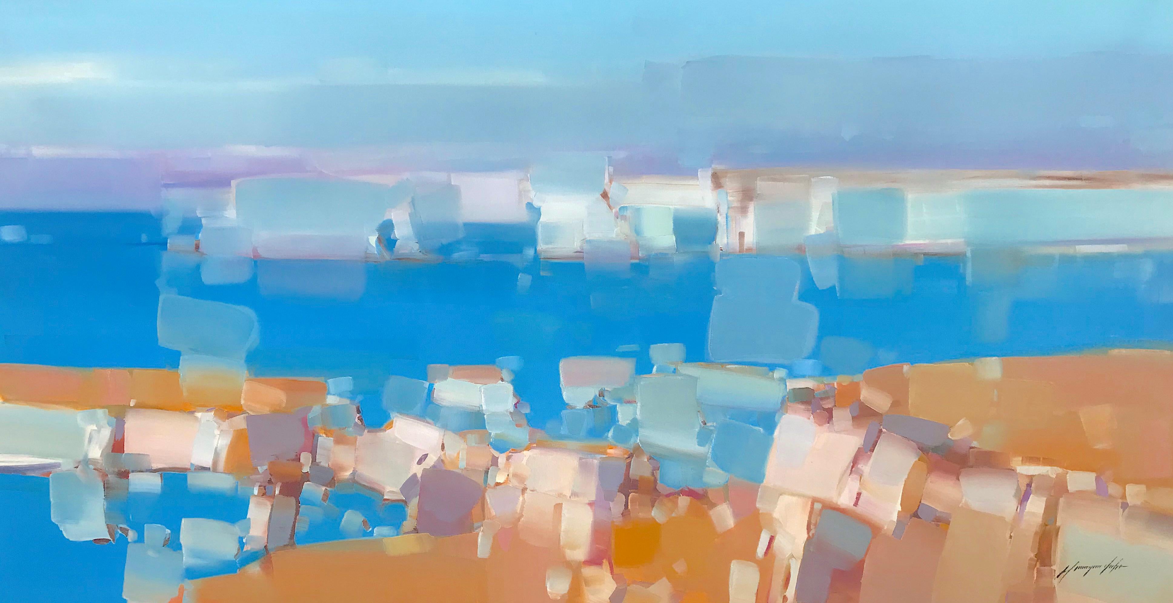 Vahe Yeremyan Abstract Painting – Weiße Cliffs aus weißem Holz