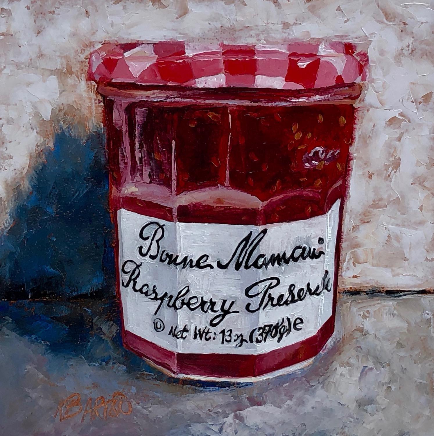 Karen Barton Still-Life Painting - Bonne Maman Raspberry Preserves