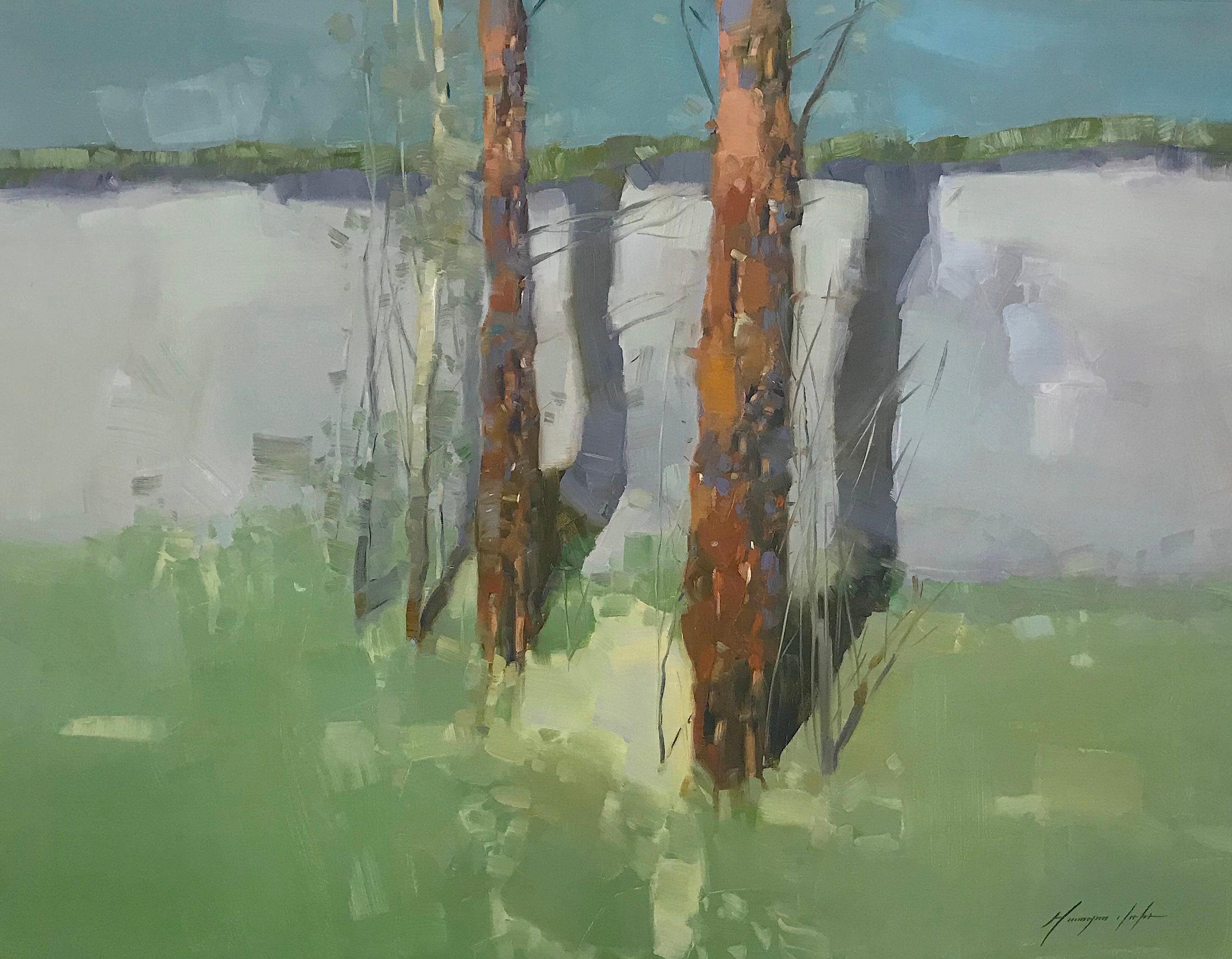 Vahe Yeremyan Landscape Painting – Viridianische Bäume, Ölgemälde