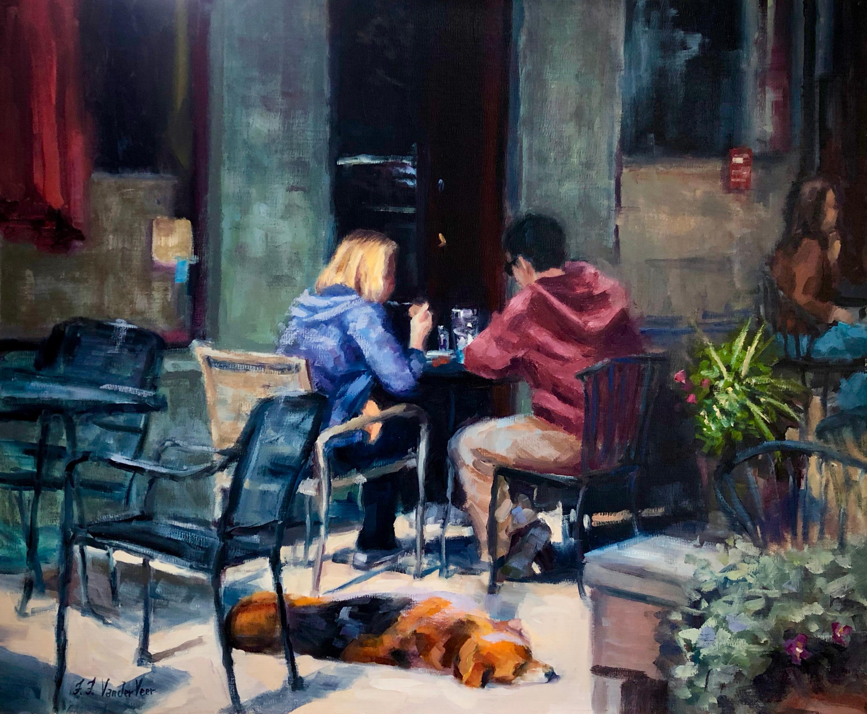 Faye Vander Veer Animal Painting - Let Sleeping Dogs Lie, Oil Painting