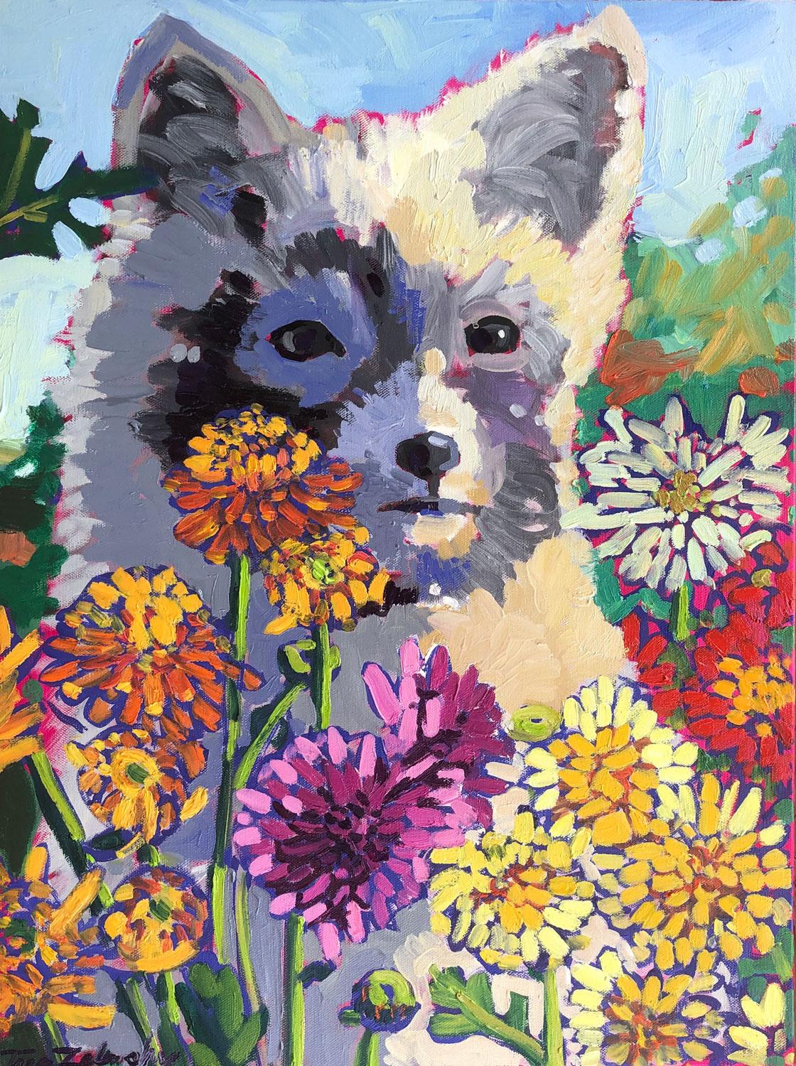 Tara Zalewsky-Nease Animal Painting - Chrysanthemum Fox, Oil Painting