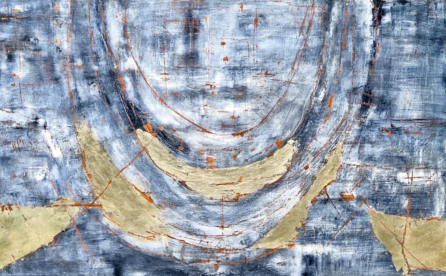 Under The Breast: Silber, Abstraktes Gemälde – Mixed Media Art von Maya Malioutina