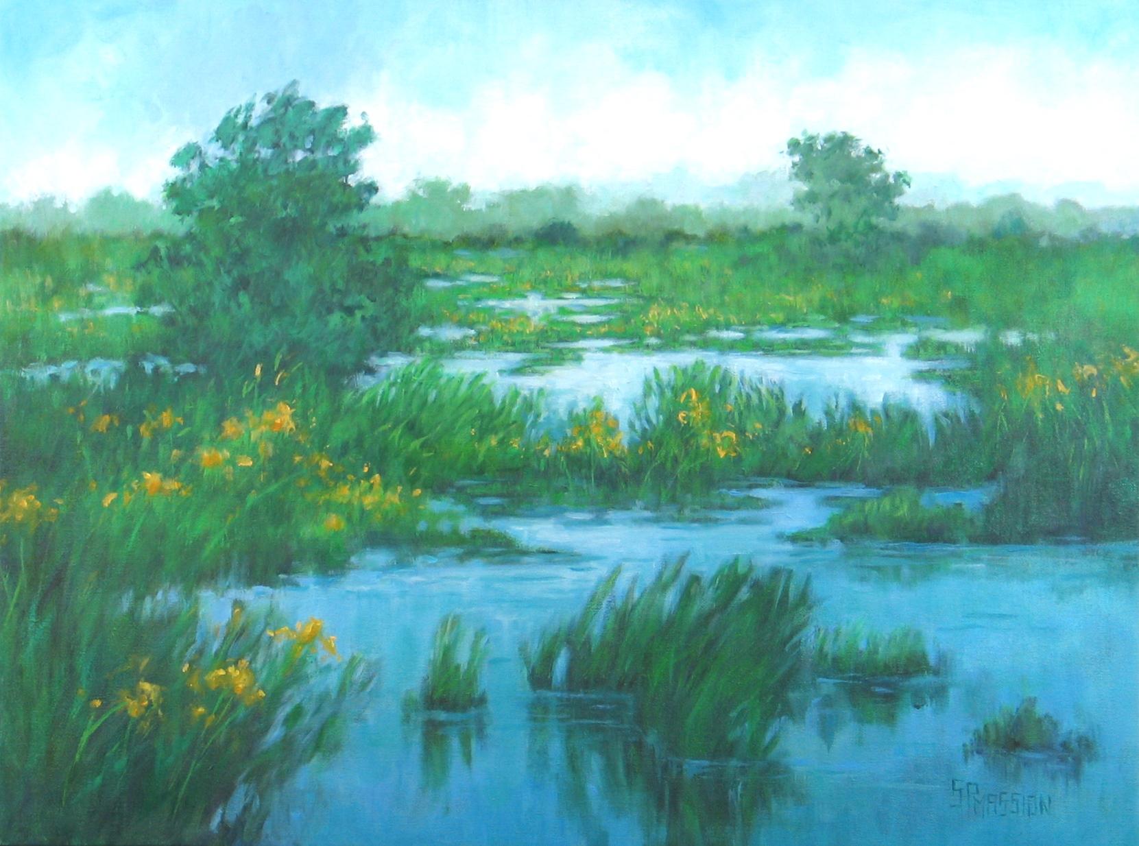 Landscape Painting di Suzanne Massion - Palude della verga d'oro, Pittura a olio