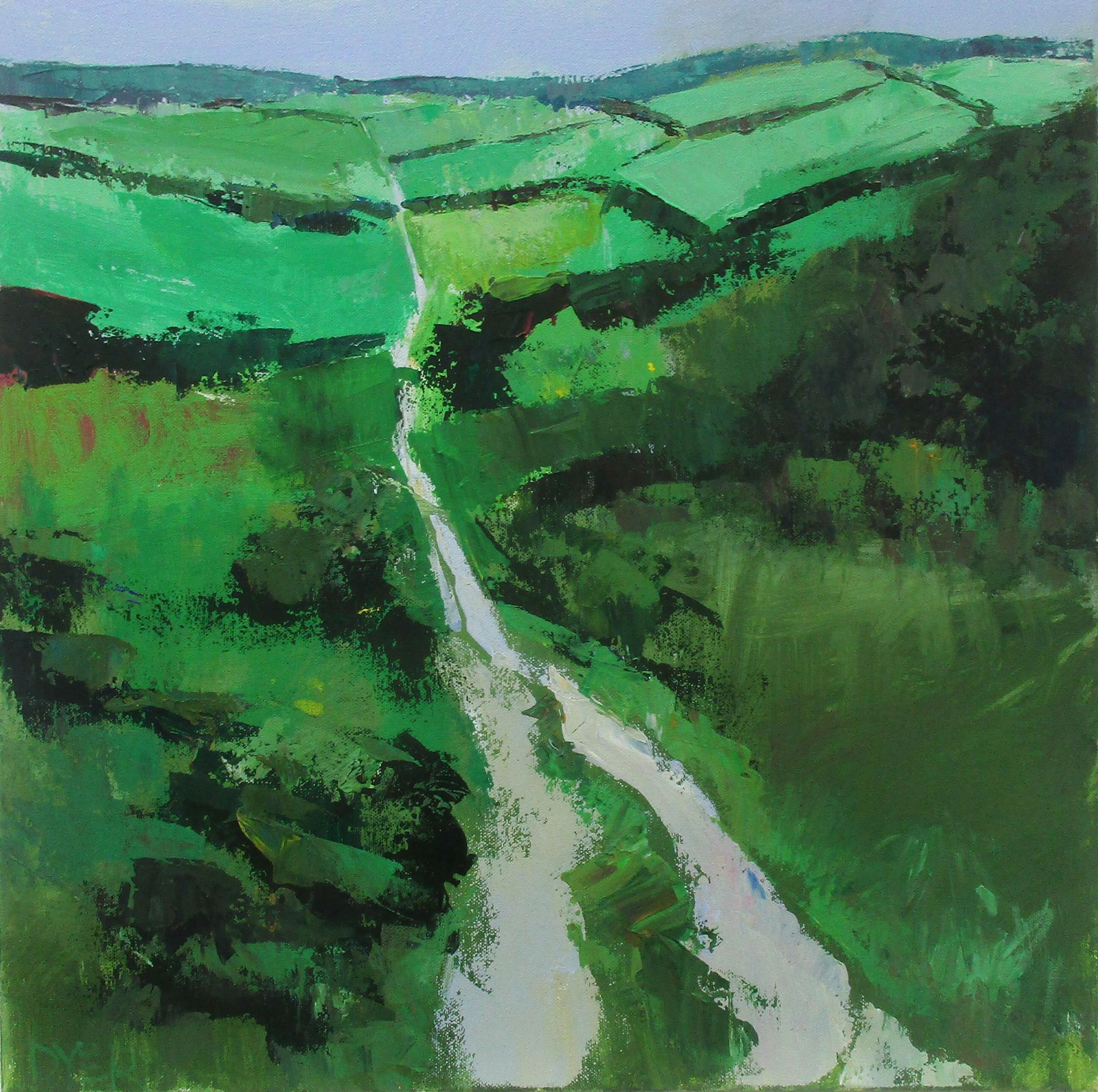Janet Dyer Landscape Painting – Path through the Downs, Originalgemälde
