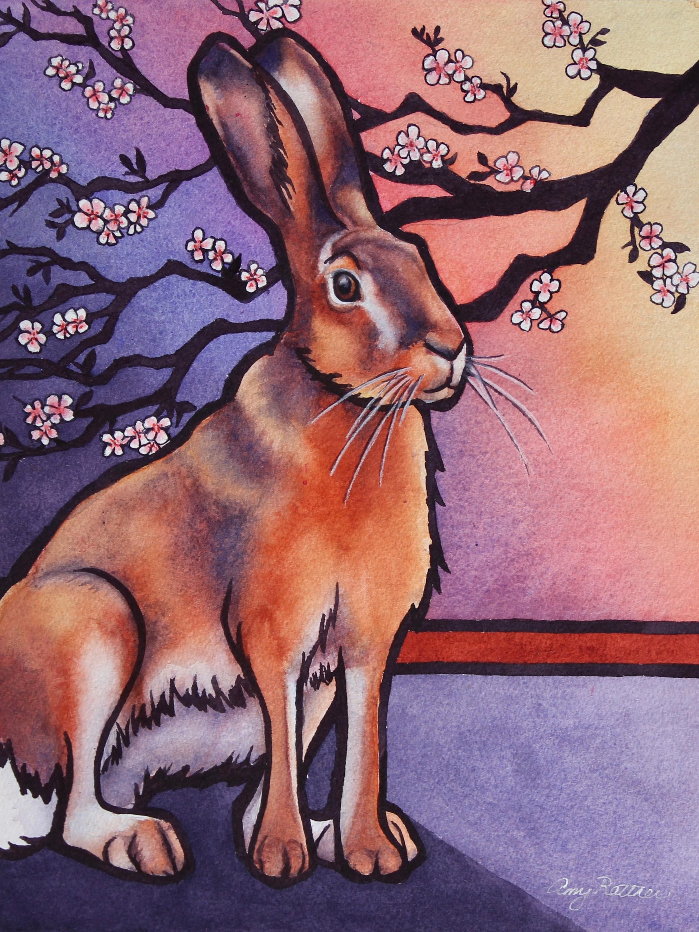 Amy Rattner Animal Art - Spring Hare, Original Painting