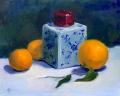Three Clementines with Ginger Jar, Oil Painting