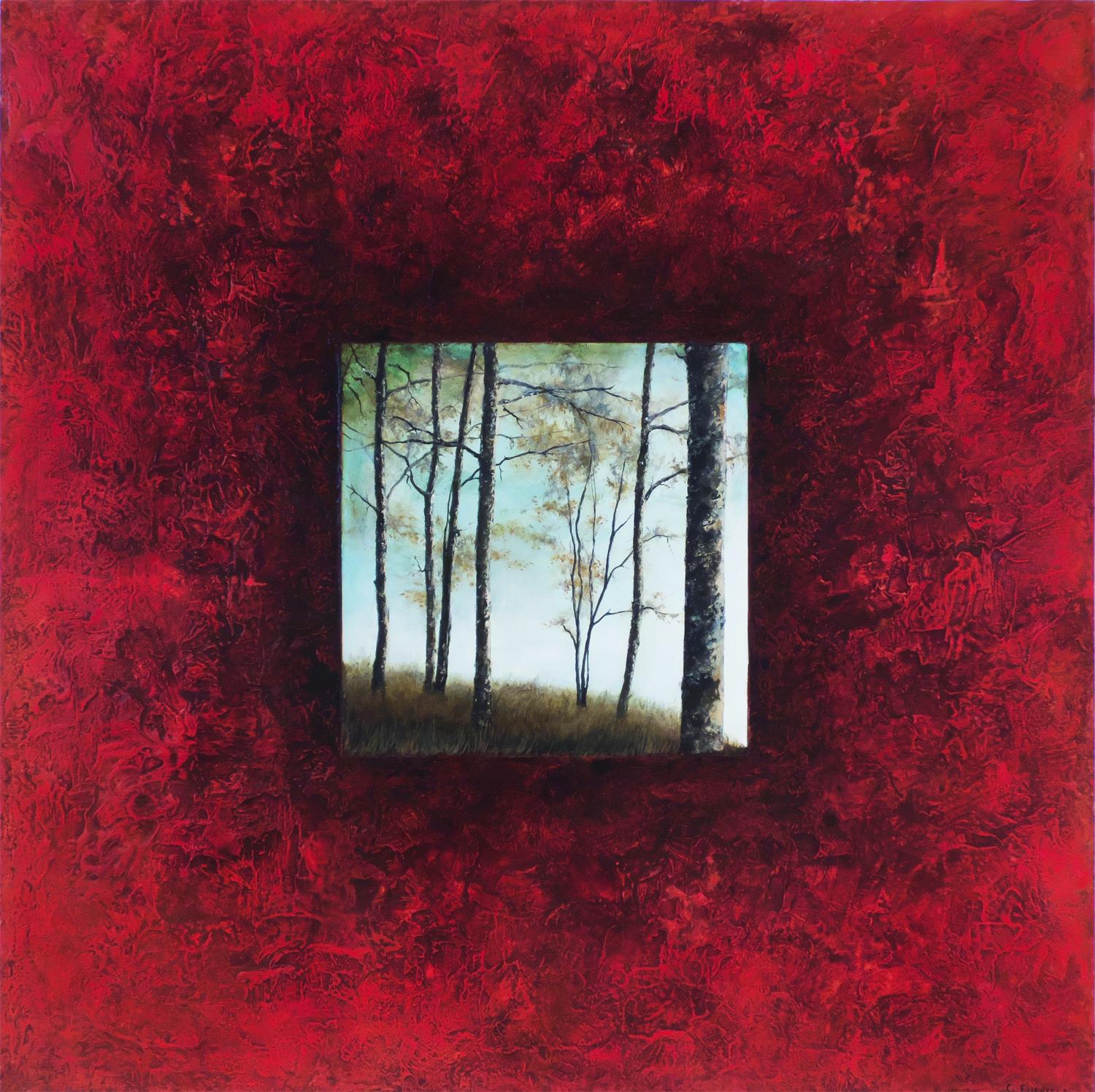 Abstract Painting di Candice Eisenfeld - Alberi rossi dello stagno, Pittura astratta