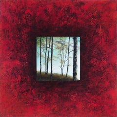 Red Pond Trees, Abstract Painting