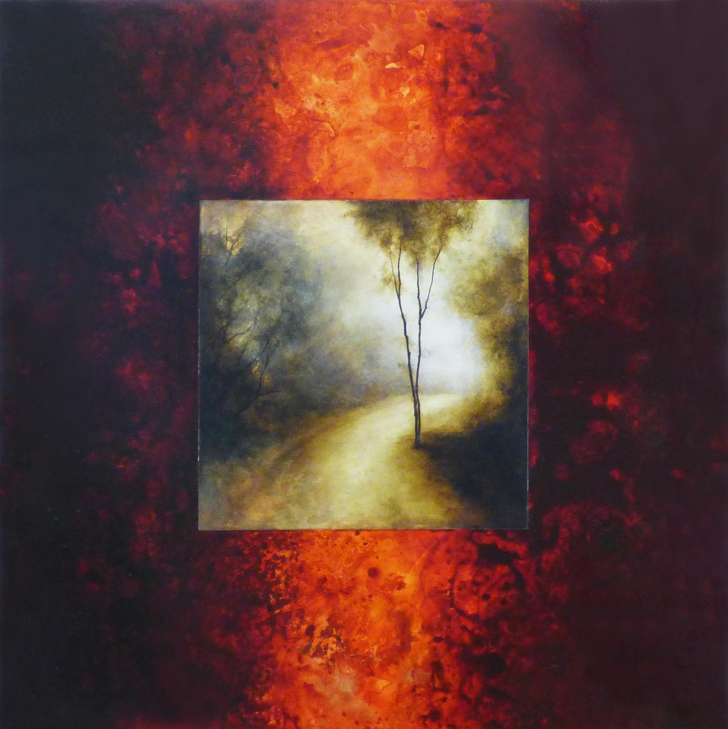 <p>Artist Comments<br />The landscape scene in the center and the abstract border appear starkly different, however they both are a reaction to the lights and shadows of the deep forest. The landscape was created using matte acrylic washes applied