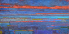 El lago azul helado y el horizonte, pintura al óleo abstracta