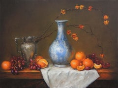 Blue and White Vase with Oranges, Oil Painting