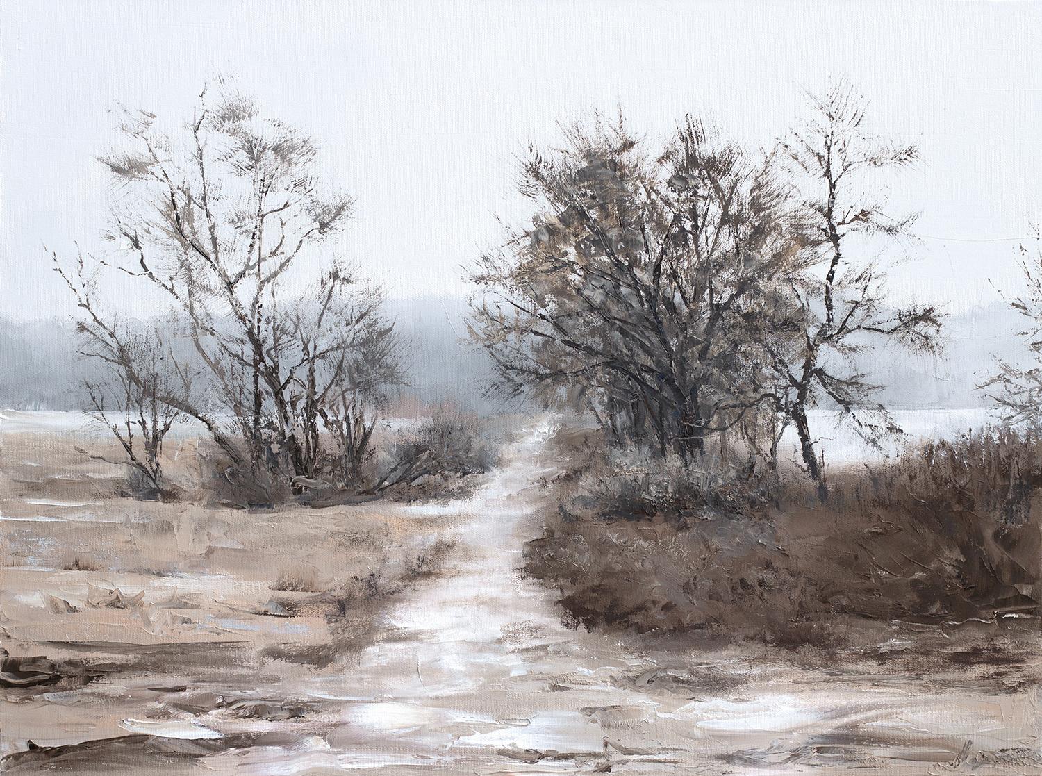 Path d'hiver, peinture à l'huile - Art de Jill Poyerd