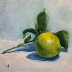 Single Lime on a Branch, Oil Painting