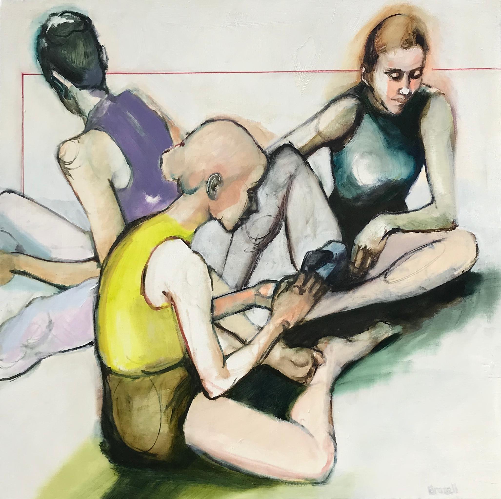 Liz Brozell Figurative Painting - Putting on Pointe Shoes, Oil Painting