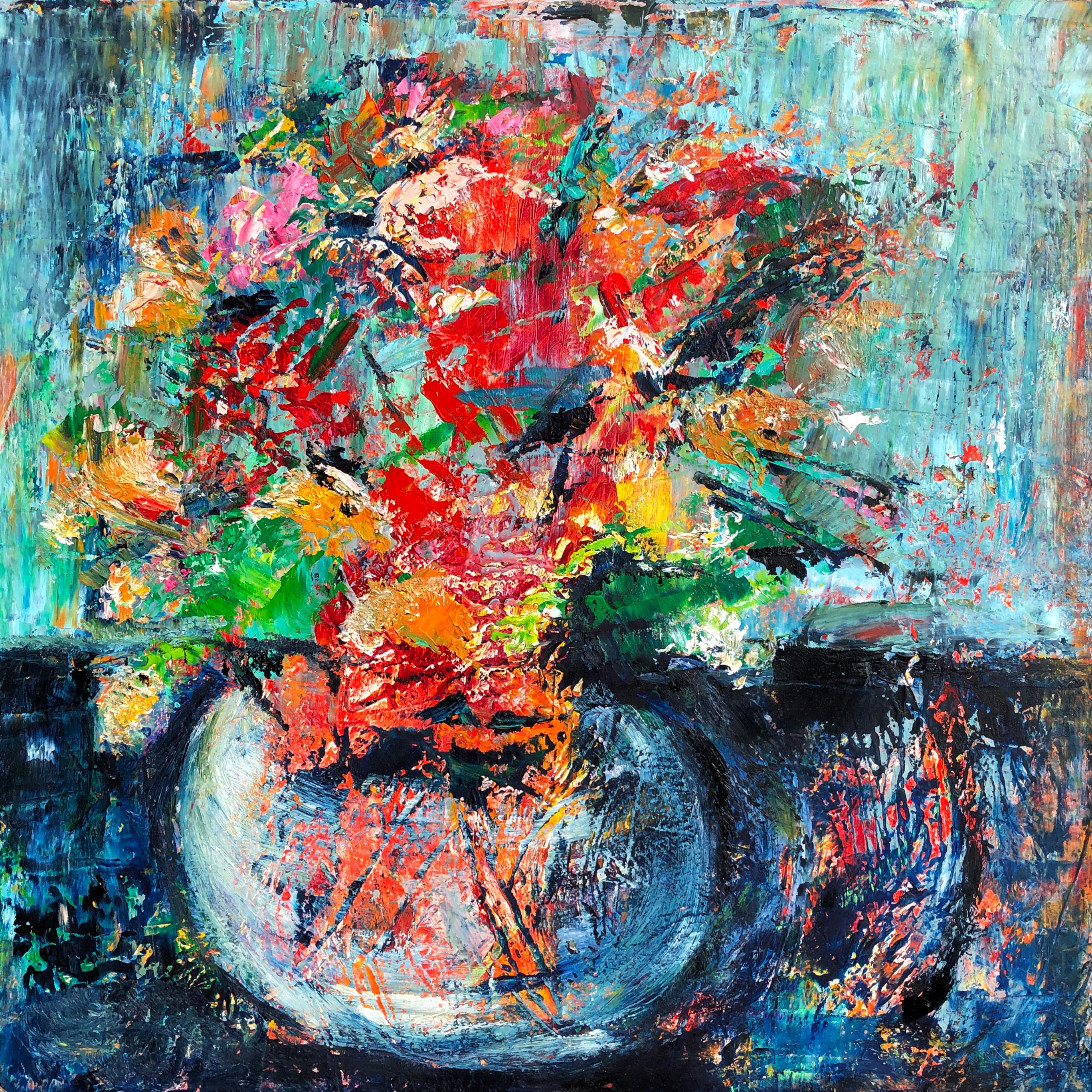 Sharon Sieben Still-Life Painting - Floral Splashes, Oil Painting