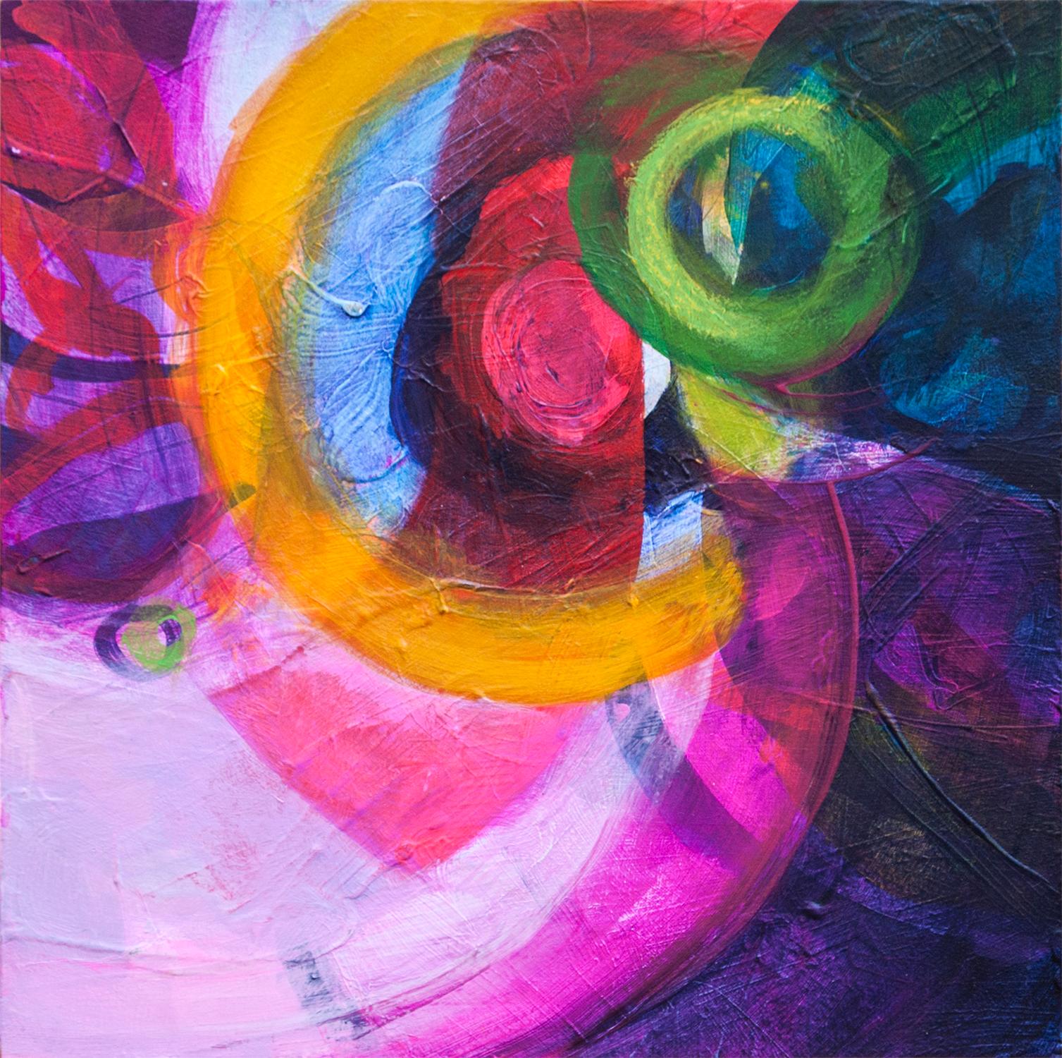<p>Artist Comments<br />Many layers of circular shapes painted in deeply saturated colors. Pink, red, purple, blue, green and yellow contrast and blend together in textured unison.</p><br /><p>About the Artist<br />Ruth-Anne Siegel's vibrant floral