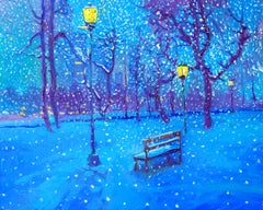 Snowing in the Park, Oil Painting