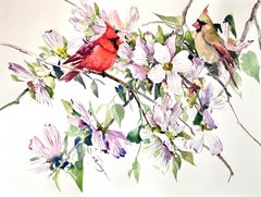 Cardinals and Dogwood, Original Painting