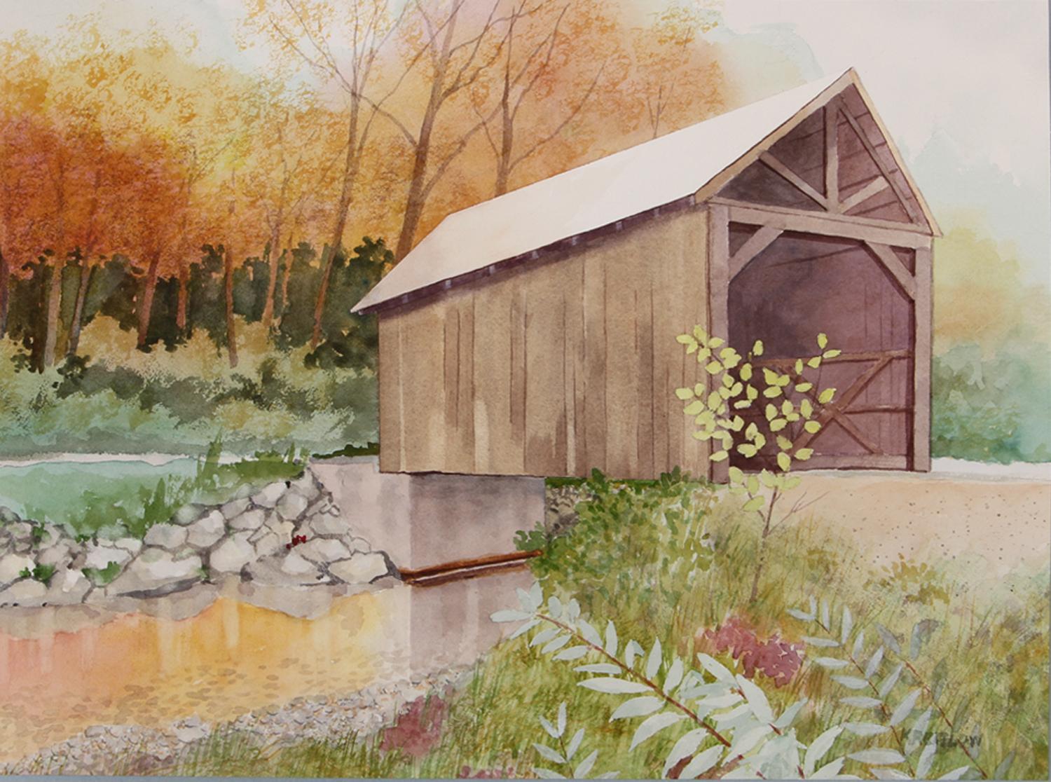 Covered Bridge Over White River, Original Painting