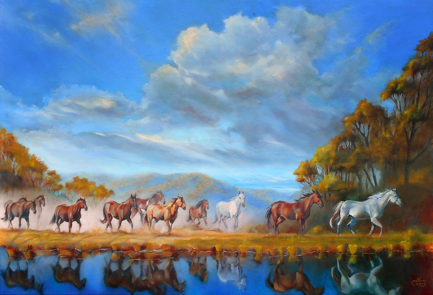 Pat Cross Animal Painting - On to Greener Pastures, Oil Painting