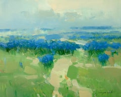 Field of Blue Flowers, Oil Painting