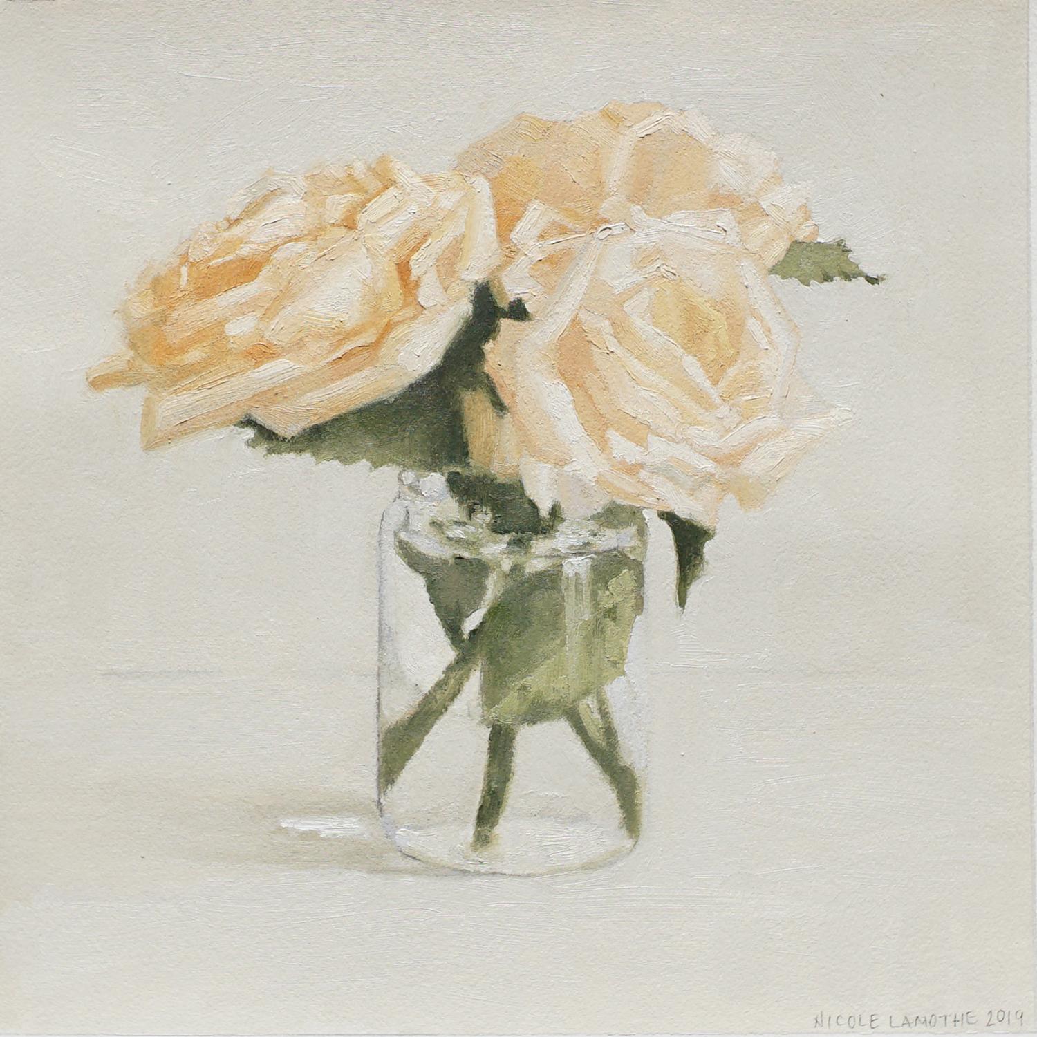 Nicole Lamothe Still-Life Painting - Peachy Roses, Oil Painting