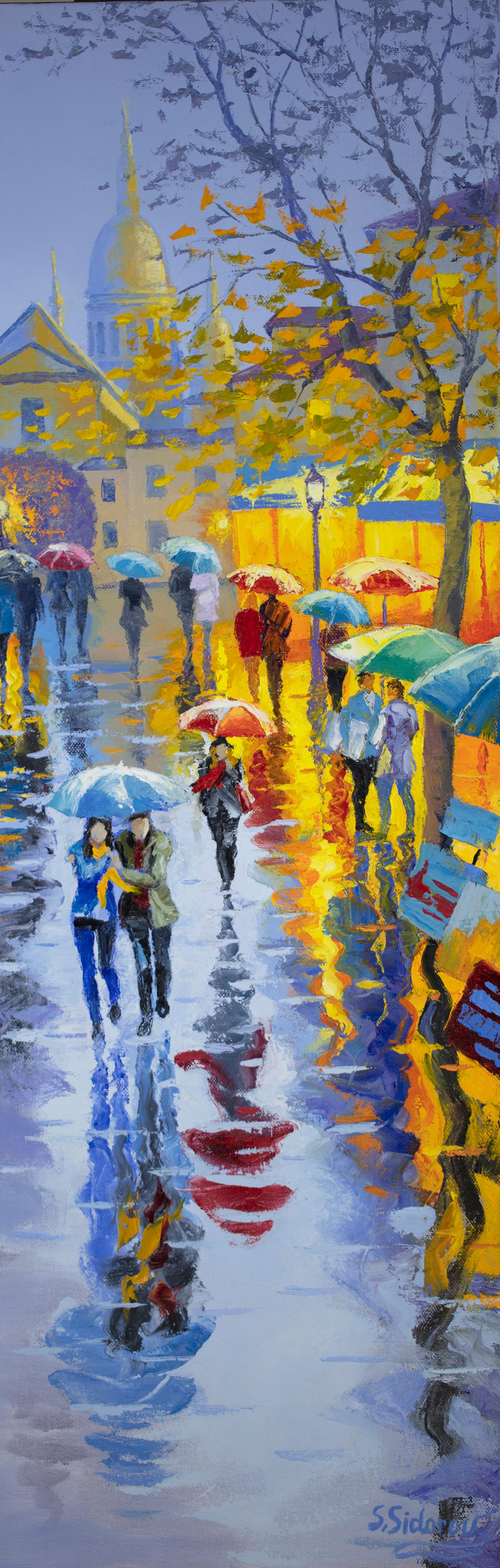 Rain in Paris Montmartre, Oil Painting - Art by Stanislav Sidorov