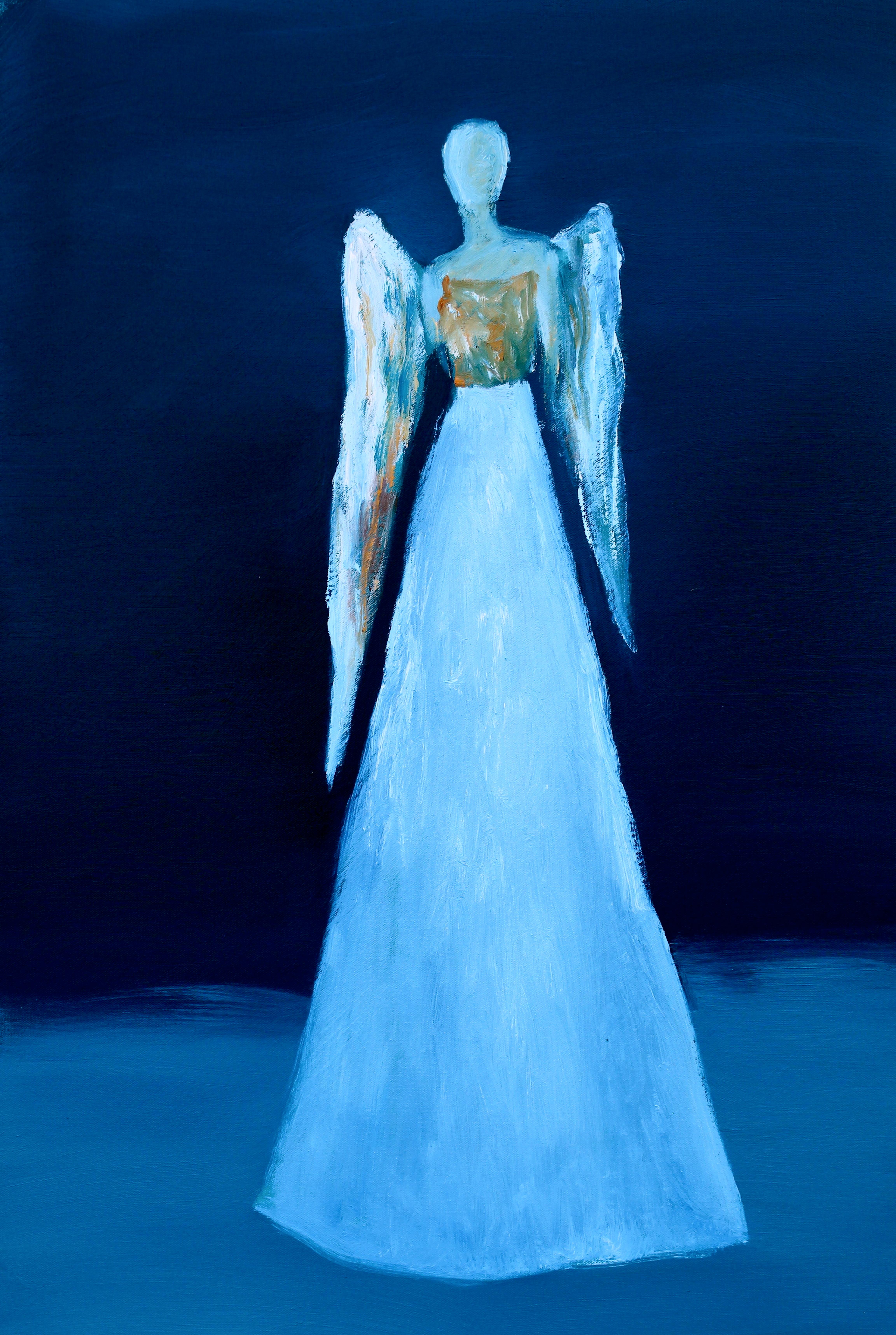 Naoko Paluszak Figurative Painting - Blue Angel, Oil Painting