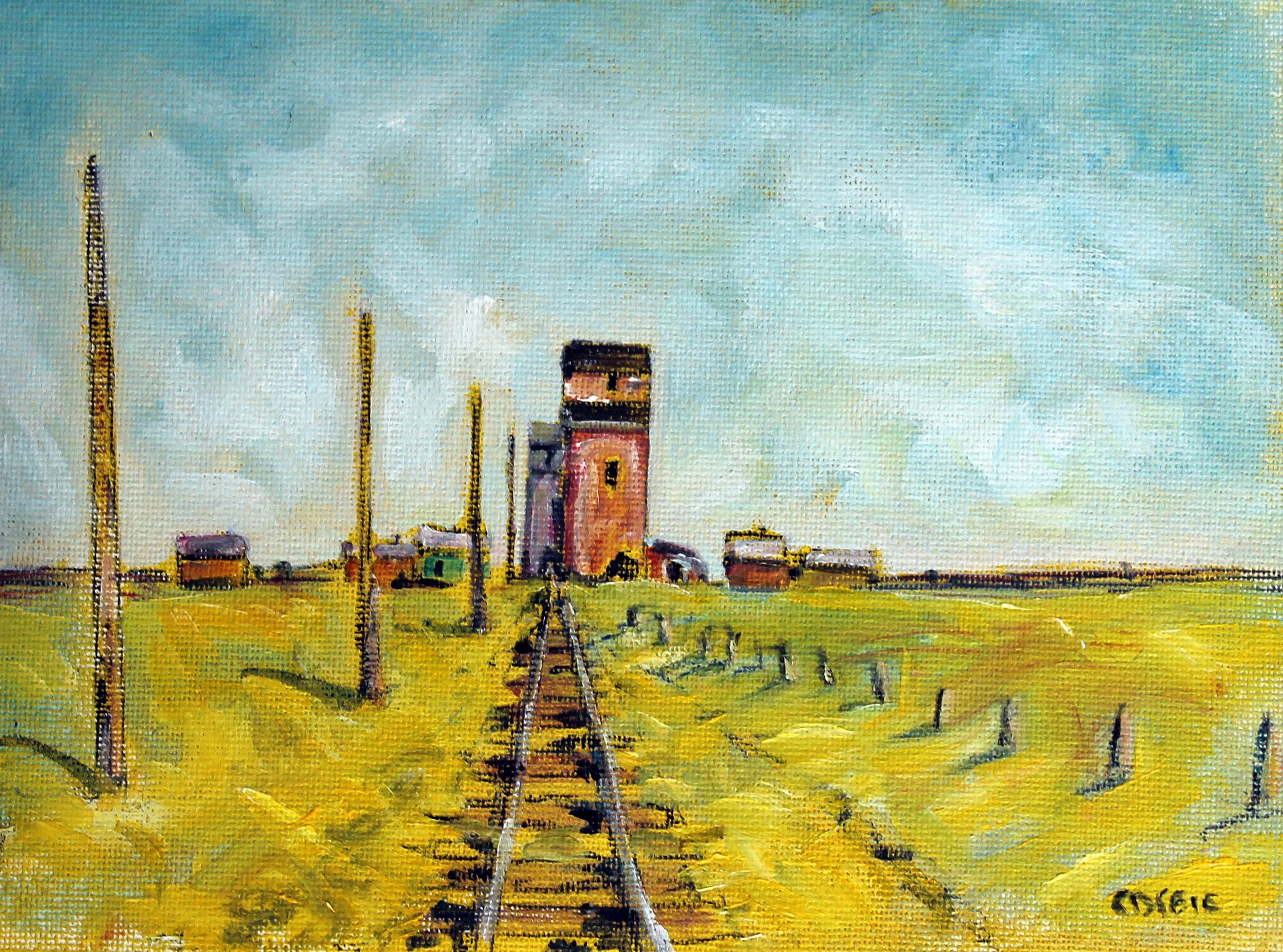 Doug Cosbie Old Grain Elevators, Neidpath, Saskatchewan, Oil Painting