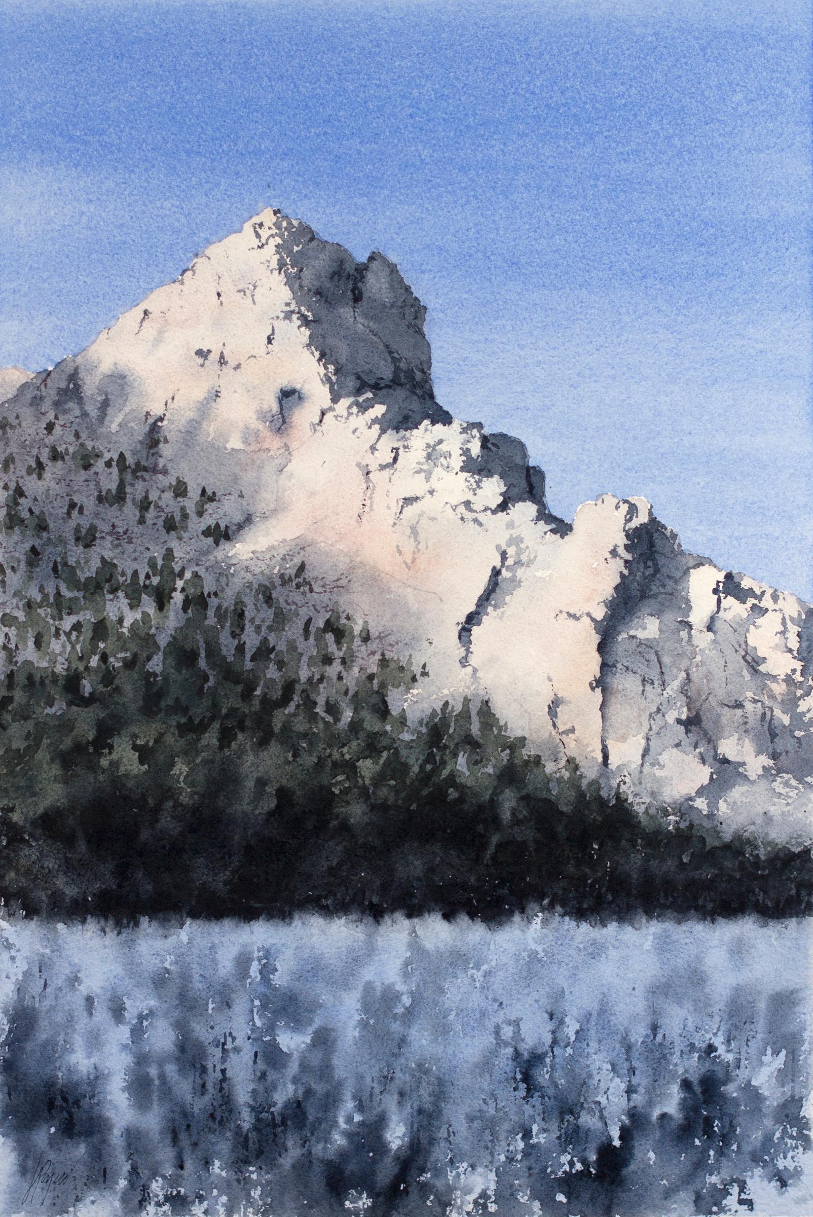 Jill Poyerd Landscape Art - Final Light on the Mountain, Original Painting