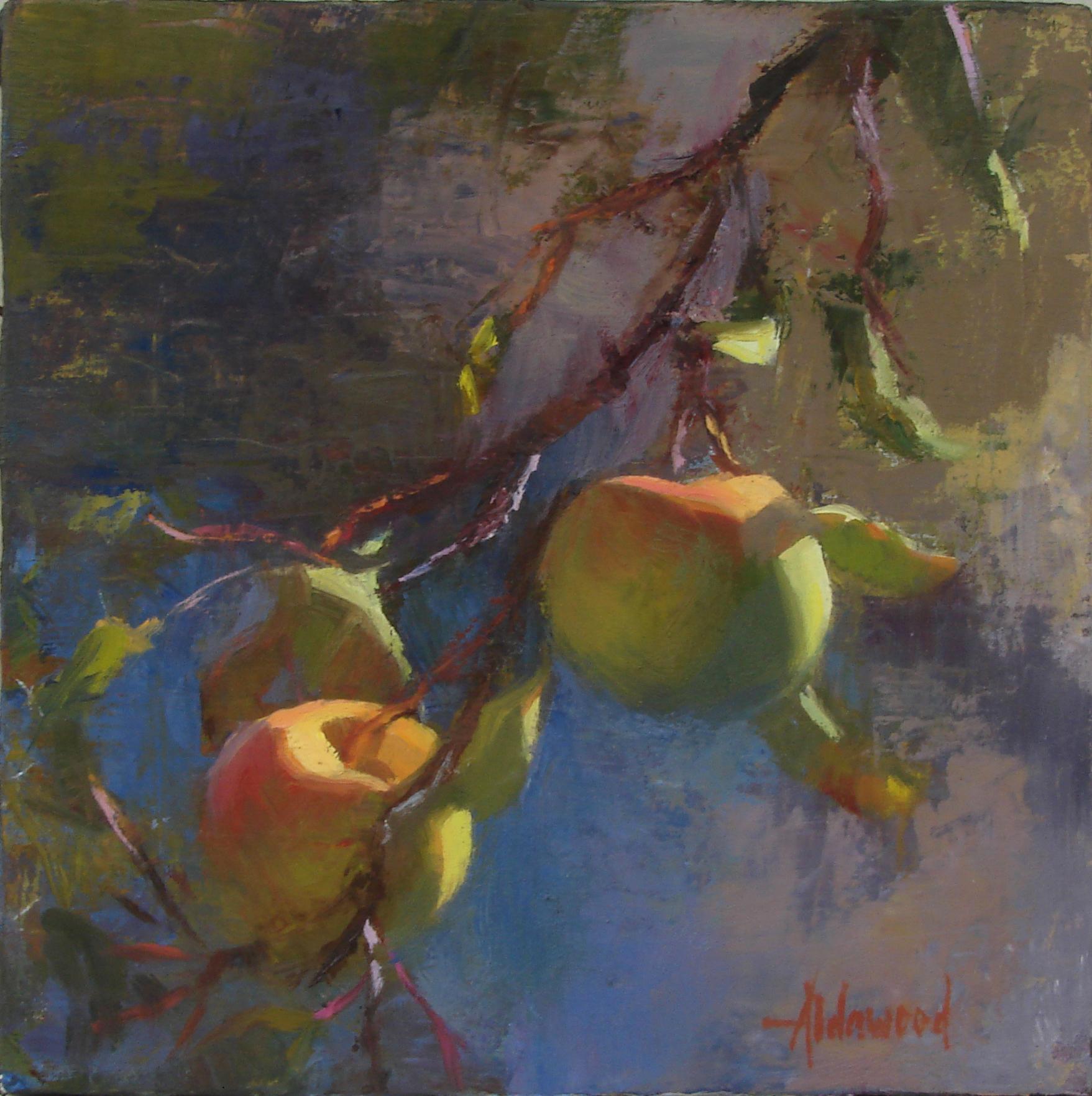 Sherri Aldawood Landscape Painting - Apples in Sunlight, Oil Painting