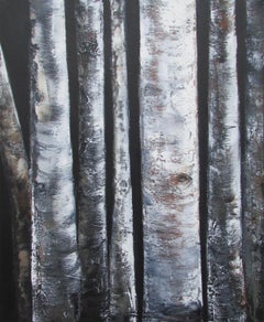 Seven Birch Trunks, Oil Painting