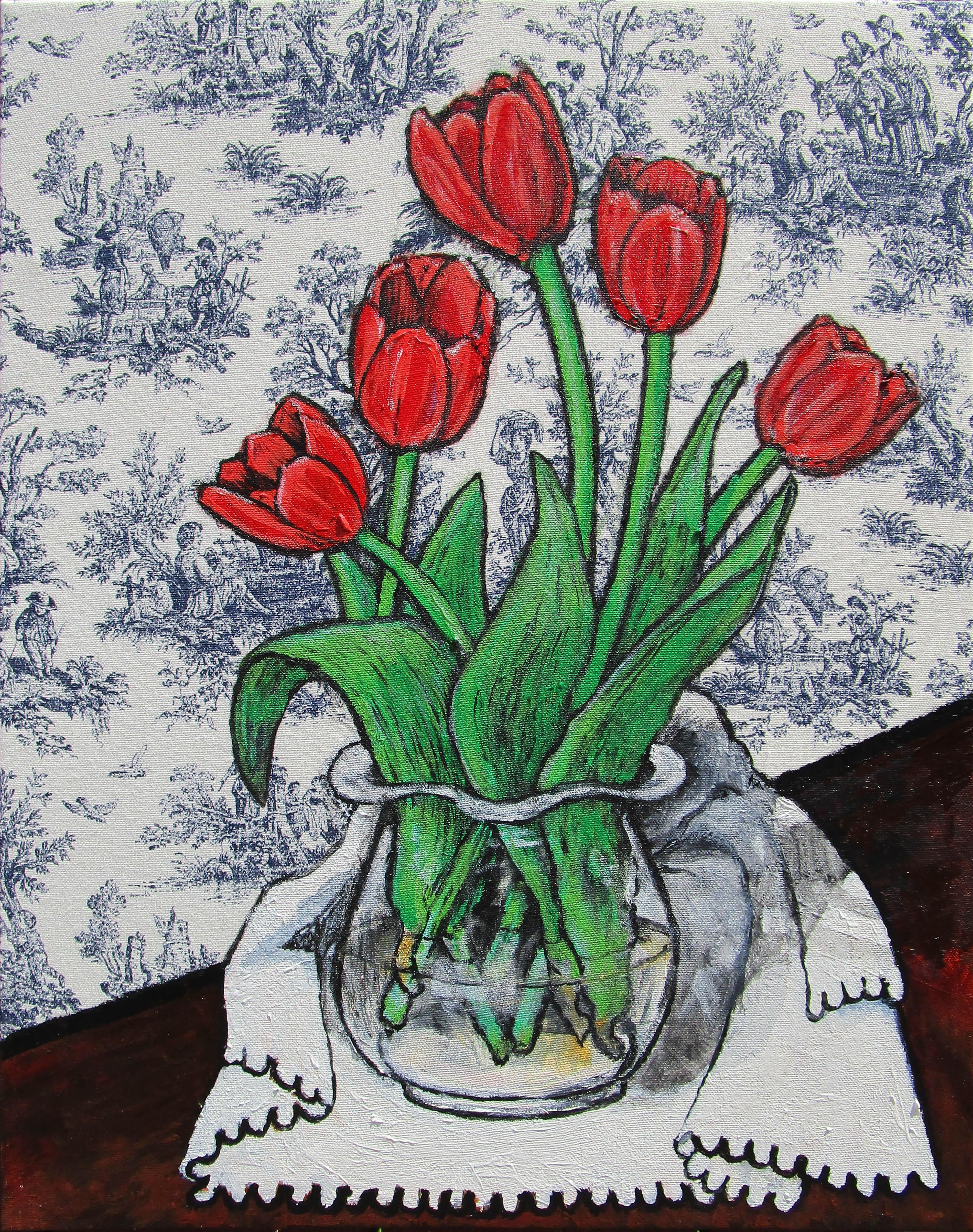 Red Tulips, Original Painting - Art by Greg Angelone
