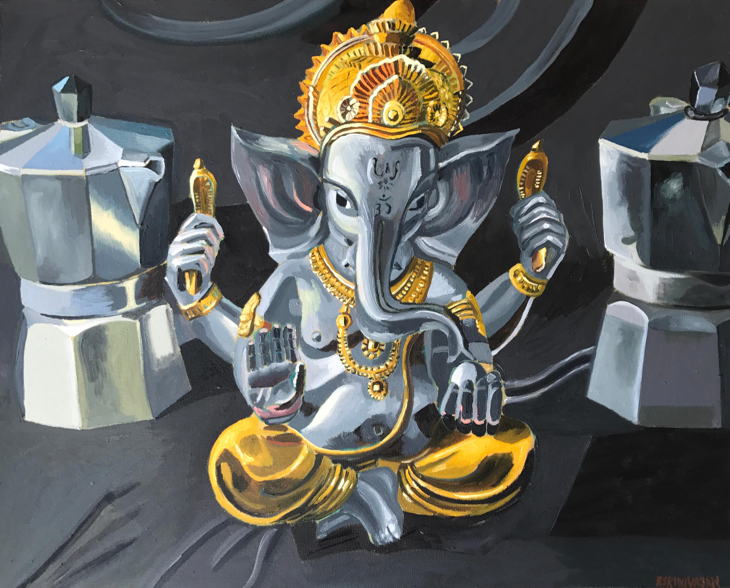 Rachel Srinivasan Still-Life Painting - Ganesha Enthroned, Oil Painting