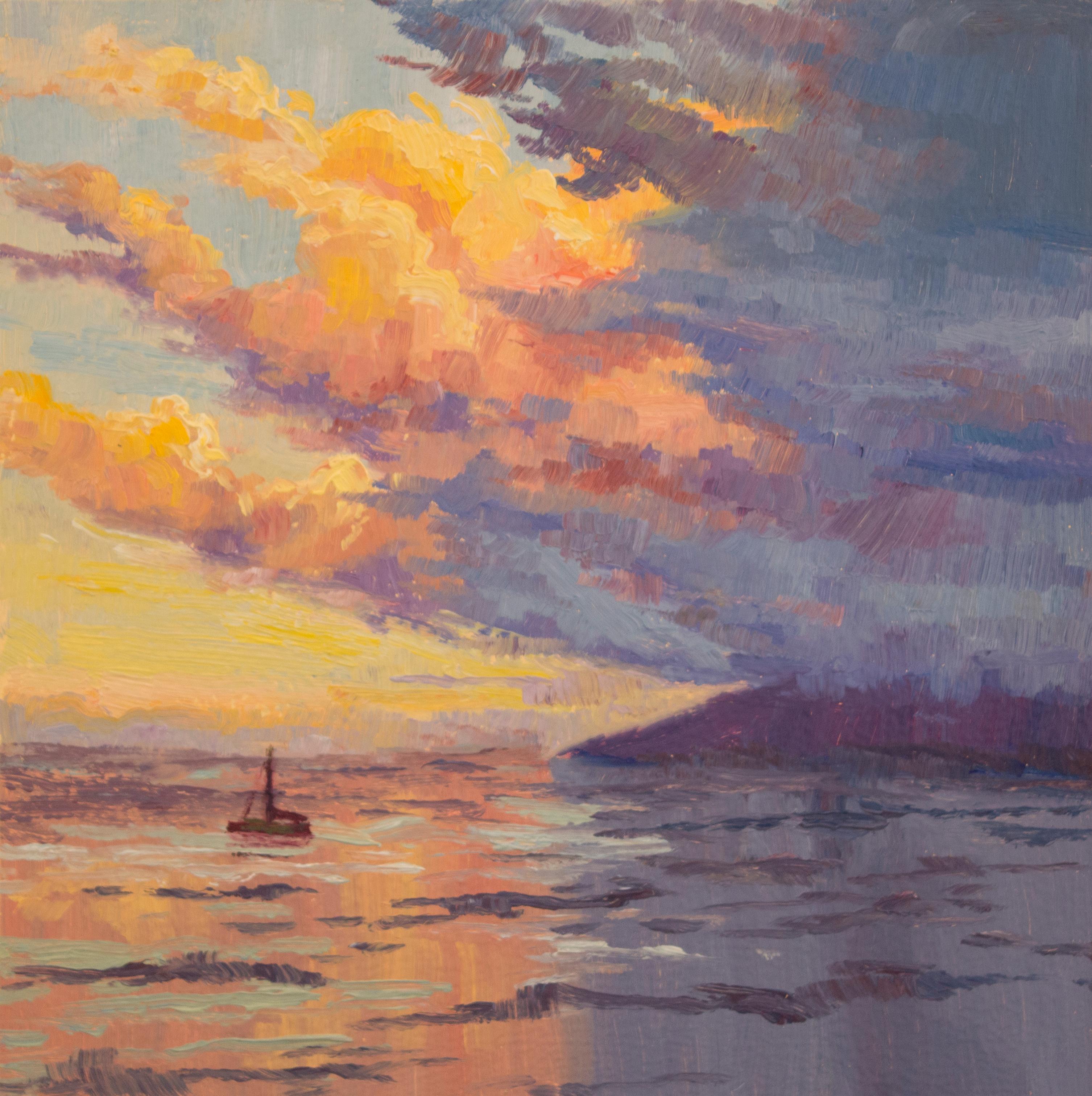 Karen E Lewis Landscape Painting - Sunset Sail, Oil Painting