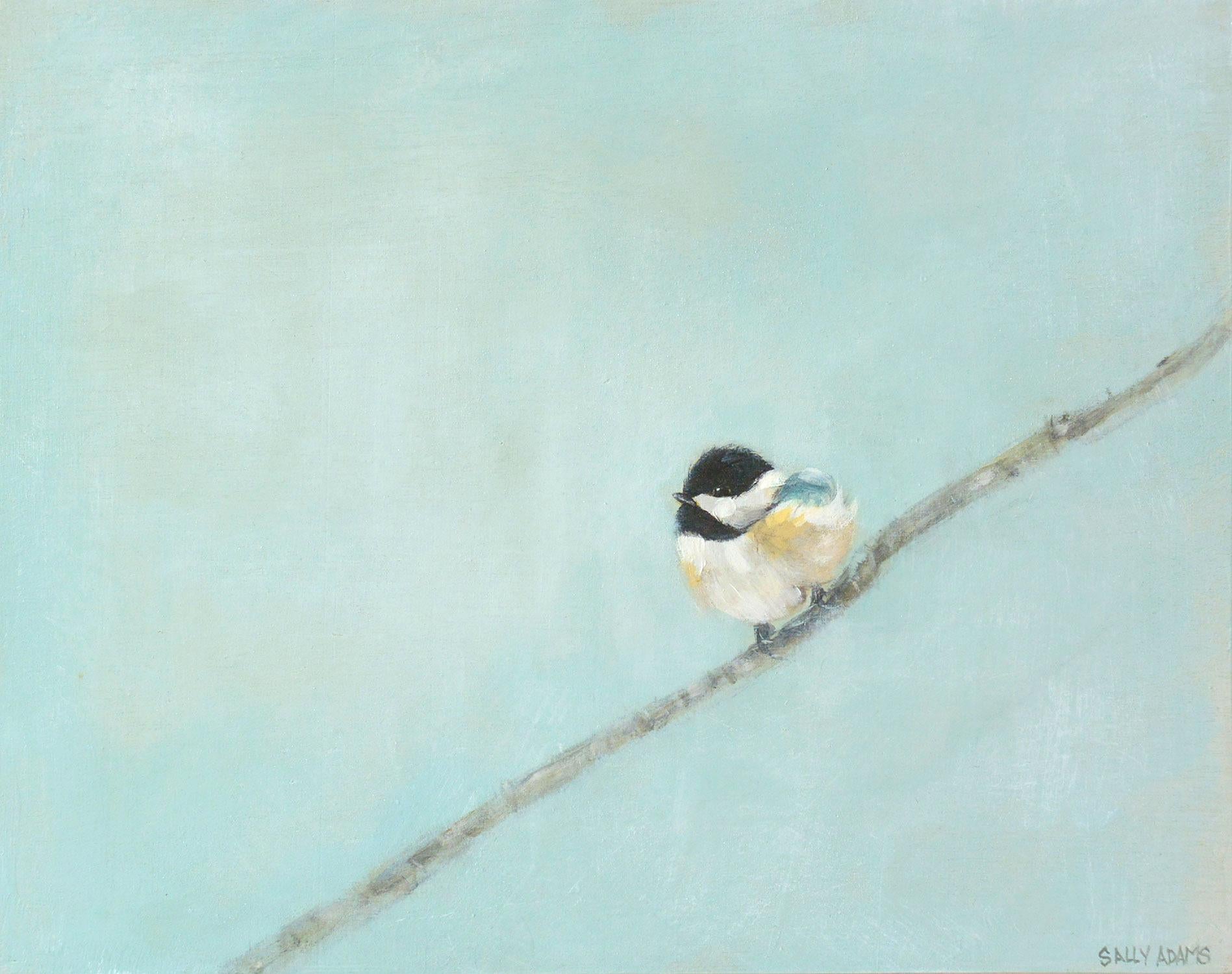 Sally Adams Animal Painting - Baby Chickadee, Original Painting